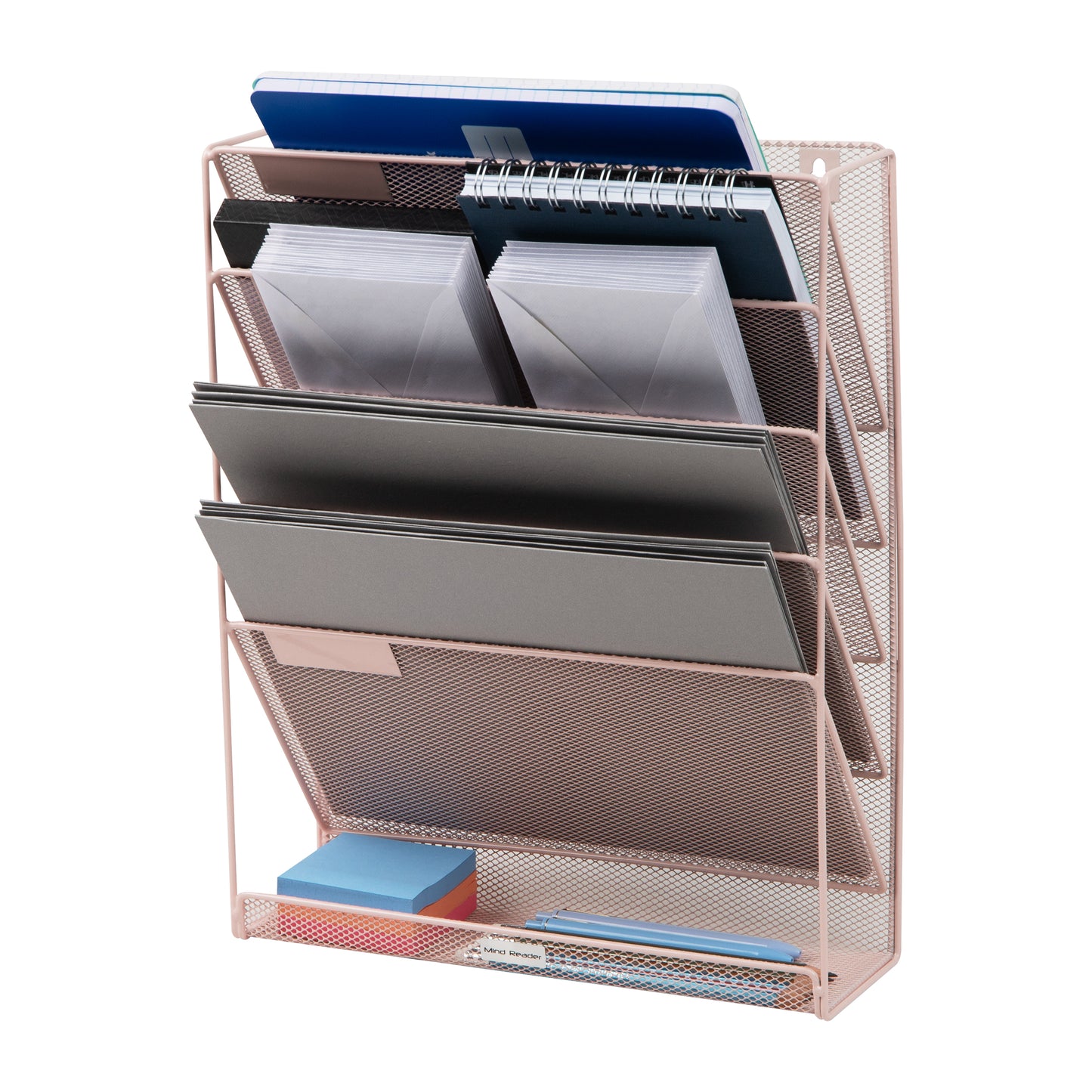 Mind Reader 5-Tier Vertical File Storage, Desktop Organizer, Wall Mount, Office, Metal Mesh, 12.75"L x 4"W x 16"H