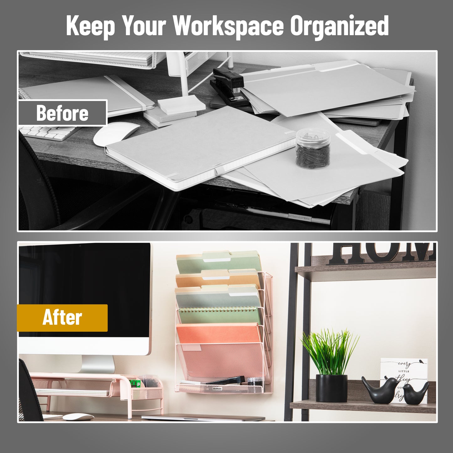 Mind Reader 5-Tier Vertical File Storage, Desktop Organizer, Wall Mount, Office, Metal Mesh, 12.75"L x 4"W x 16"H