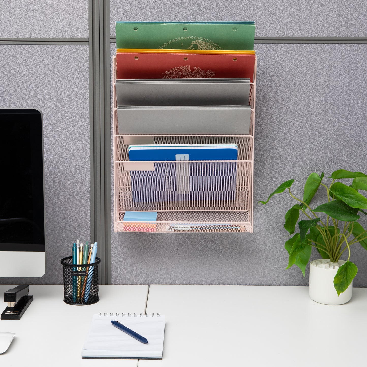 Mind Reader 5-Tier Vertical File Storage, Desktop Organizer, Wall Mount, Office, Metal Mesh, 12.75"L x 4"W x 16"H