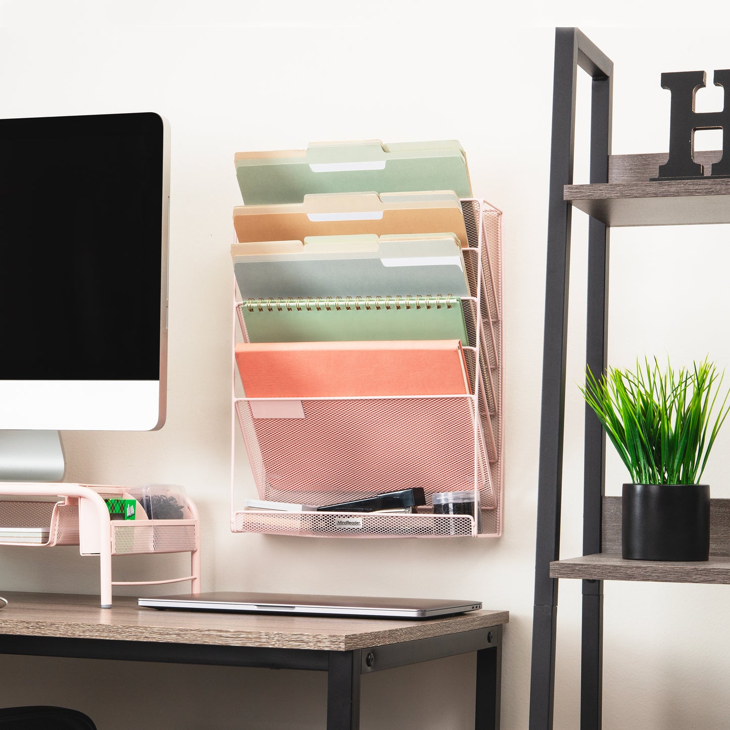 Mind Reader 5-Tier Vertical File Storage, Desktop Organizer, Wall Mount, Office, Metal Mesh, 12.75"L x 4"W x 16"H
