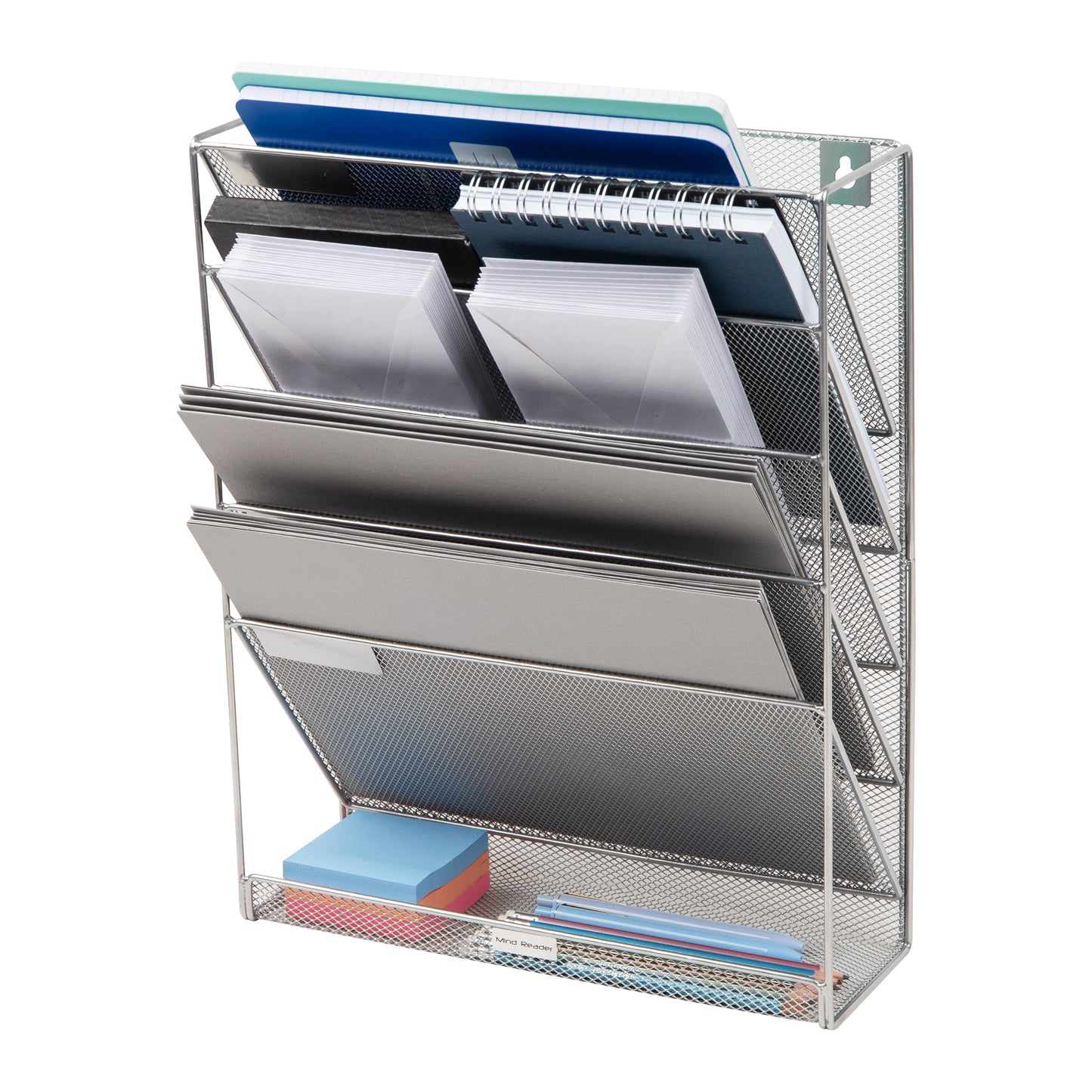 Mind Reader 5-Tier Vertical File Storage, Desktop Organizer, Wall Mount, Office, Metal Mesh, 12.75"L x 4"W x 16"H