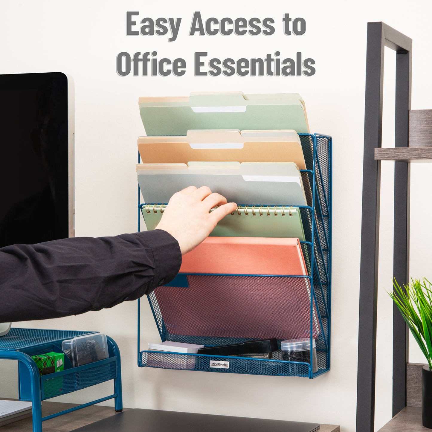 Mind Reader 5-Tier Vertical File Storage, Desktop Organizer, Wall Mount, Office, Metal Mesh, 12.75"L x 4"W x 16"H