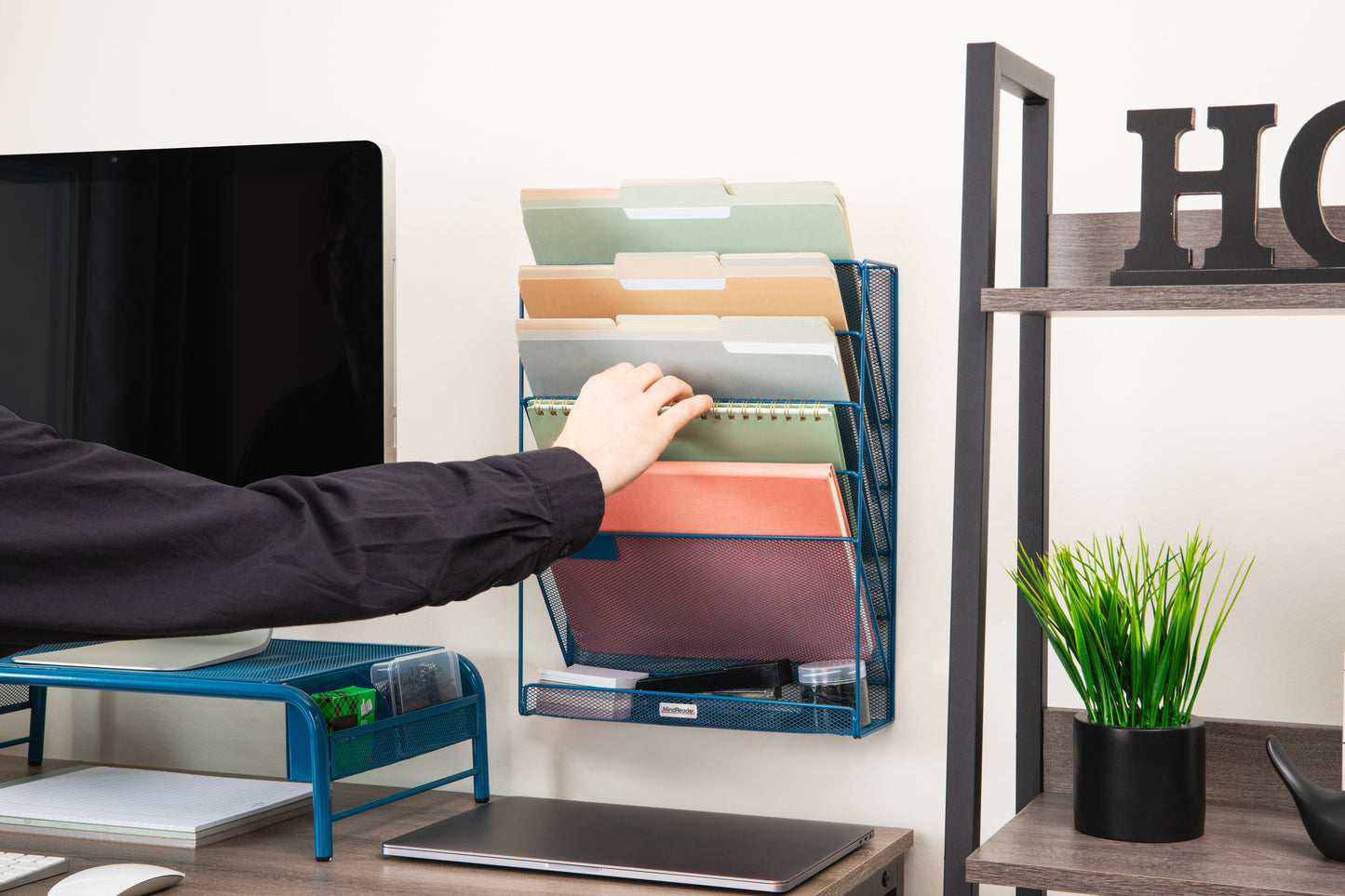 Mind Reader 5-Tier Vertical File Storage, Desktop Organizer, Wall Mount, Office, Metal Mesh, 12.75"L x 4"W x 16"H