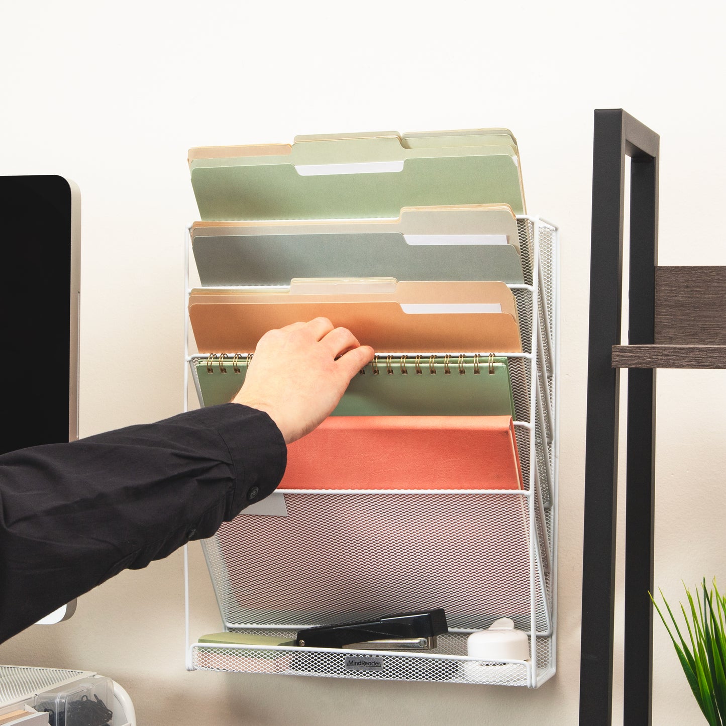Mind Reader 5-Tier Vertical File Storage, Desktop Organizer, Wall Mount, Office, Metal Mesh, 12.75"L x 4"W x 16"H