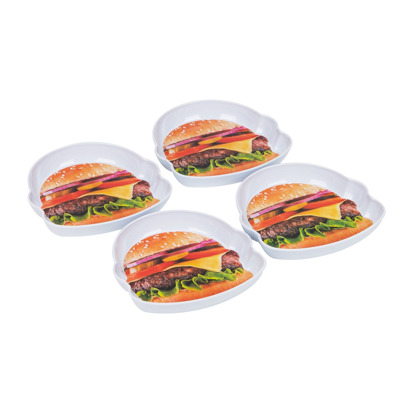 Mind Reader Bon Appetit Collection, Cheeseburger Serving Plates for Parties and BBQs, 4 Piece Set, Melamine, 7"L x 7"W x 1"H, White
