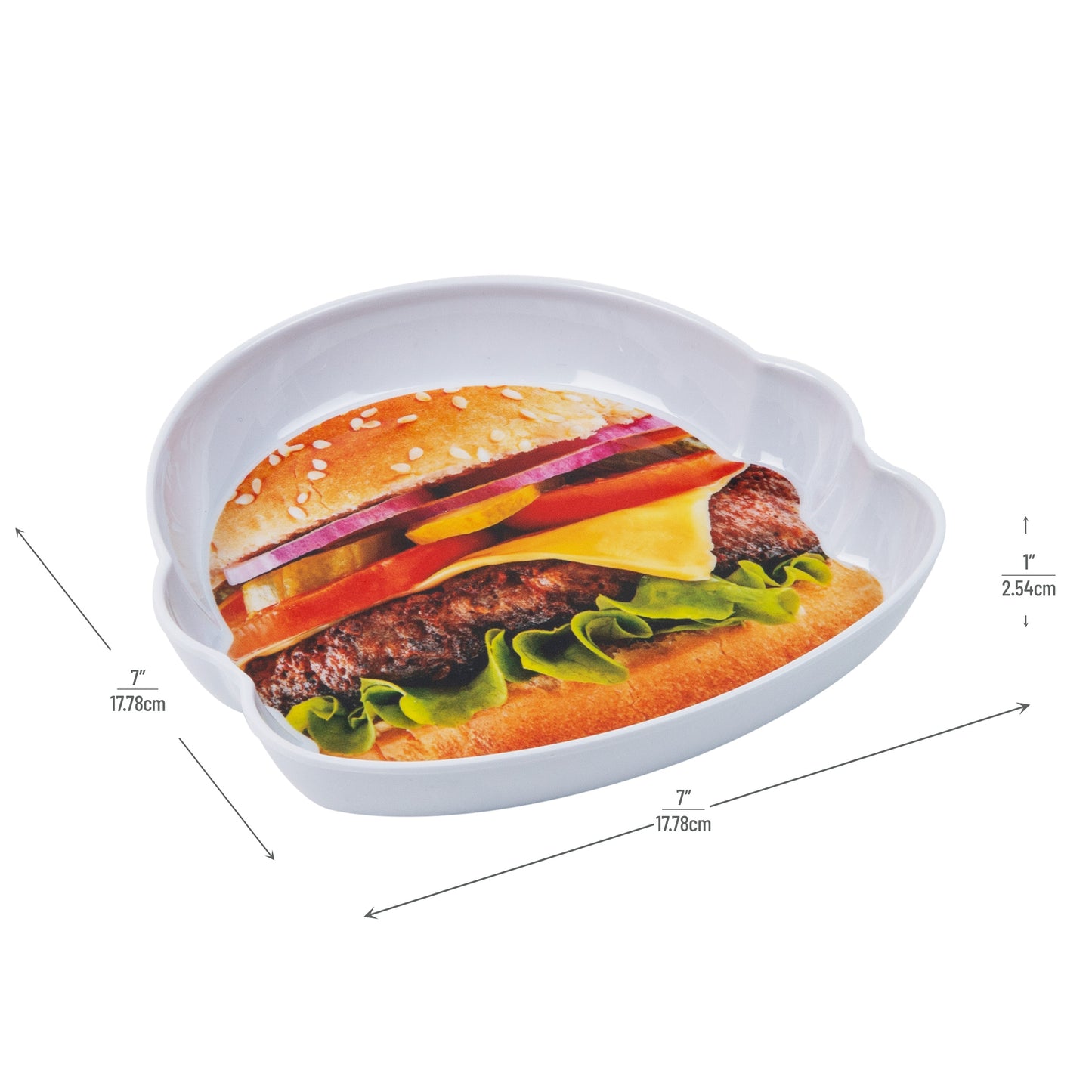 Mind Reader Bon Appetit Collection, Cheeseburger Serving Plates for Parties and BBQs, 4 Piece Set, Melamine, 7"L x 7"W x 1"H, White