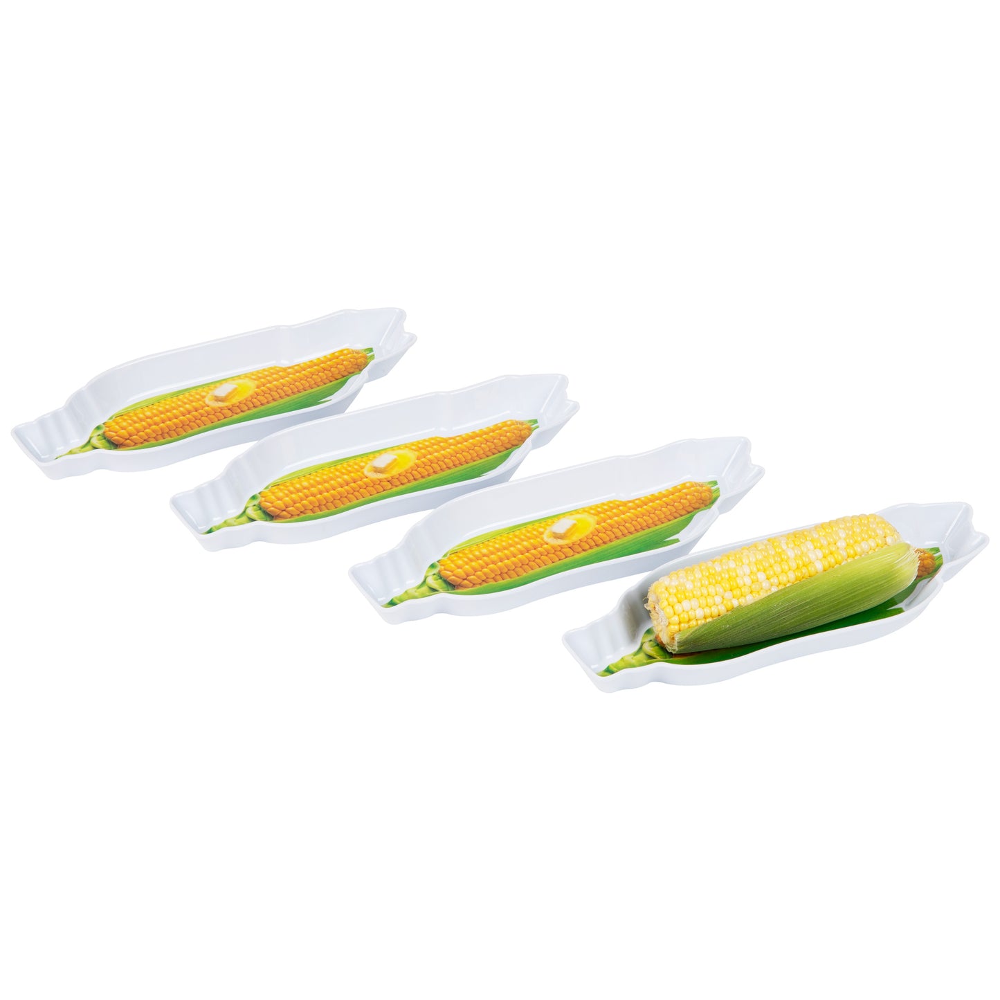 Mind Reader Bon Appetit Collection, Corn on the Cob Serving Plates for Parties and BBQs, 4 Piece Set, Melamine, 10.75"L x 3.75"W x 1"H, White