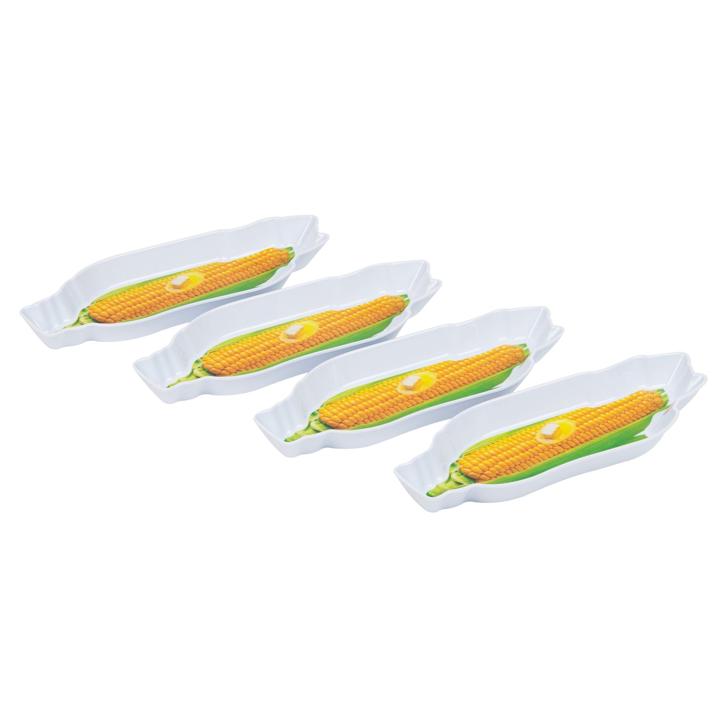 Mind Reader Bon Appetit Collection, Corn on the Cob Serving Plates for Parties and BBQs, 4 Piece Set, Melamine, 10.75"L x 3.75"W x 1"H, White