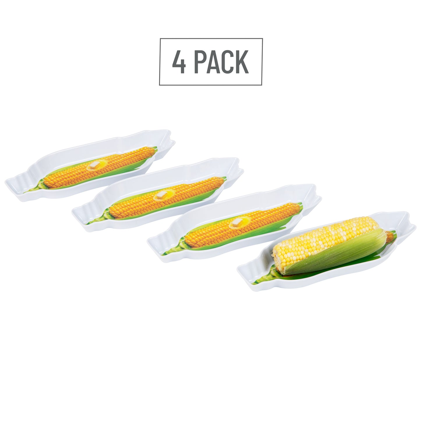 Mind Reader Bon Appetit Collection, Corn on the Cob Serving Plates for Parties and BBQs, 4 Piece Set, Melamine, 10.75"L x 3.75"W x 1"H, White