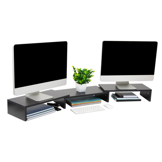 Mind Reader Dual Monitor Stand, Height Adjustable, Desktop Organizer, Laptop Riser, Office, 51.25"L x 9.25"W x 4.75"H