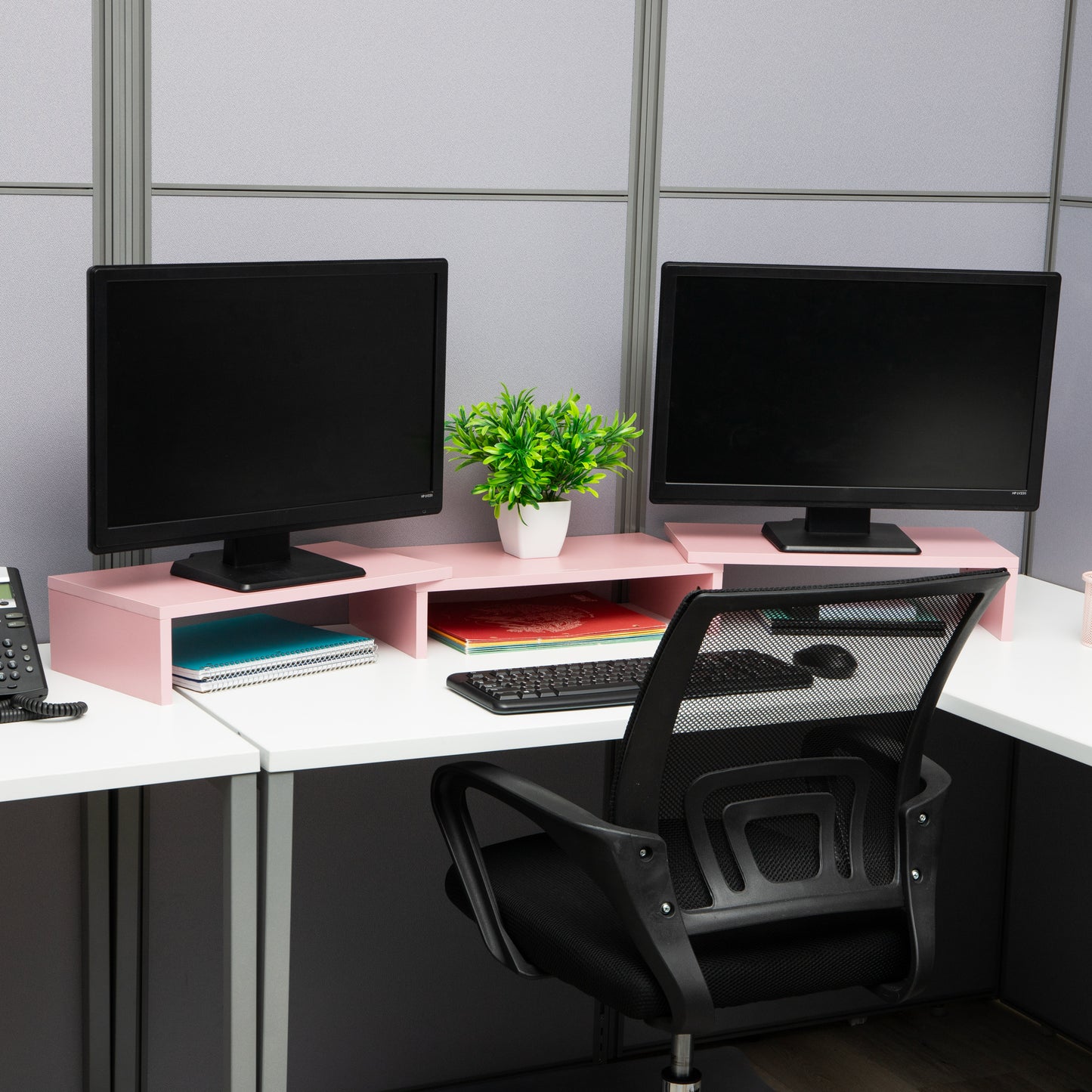 Mind Reader Dual Monitor Stand, Height Adjustable, Desktop Organizer, Laptop Riser, Office, 51.25"L x 9.25"W x 4.75"H