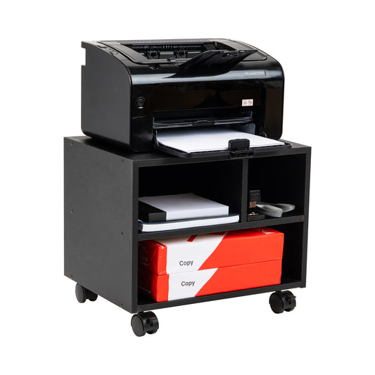 Mind Reader Rolling Printer Cart, Utility Cart, Printer Stand, Under Desk Storage, Office, MDF, 16"L x 12"W x 13.75"H, Black