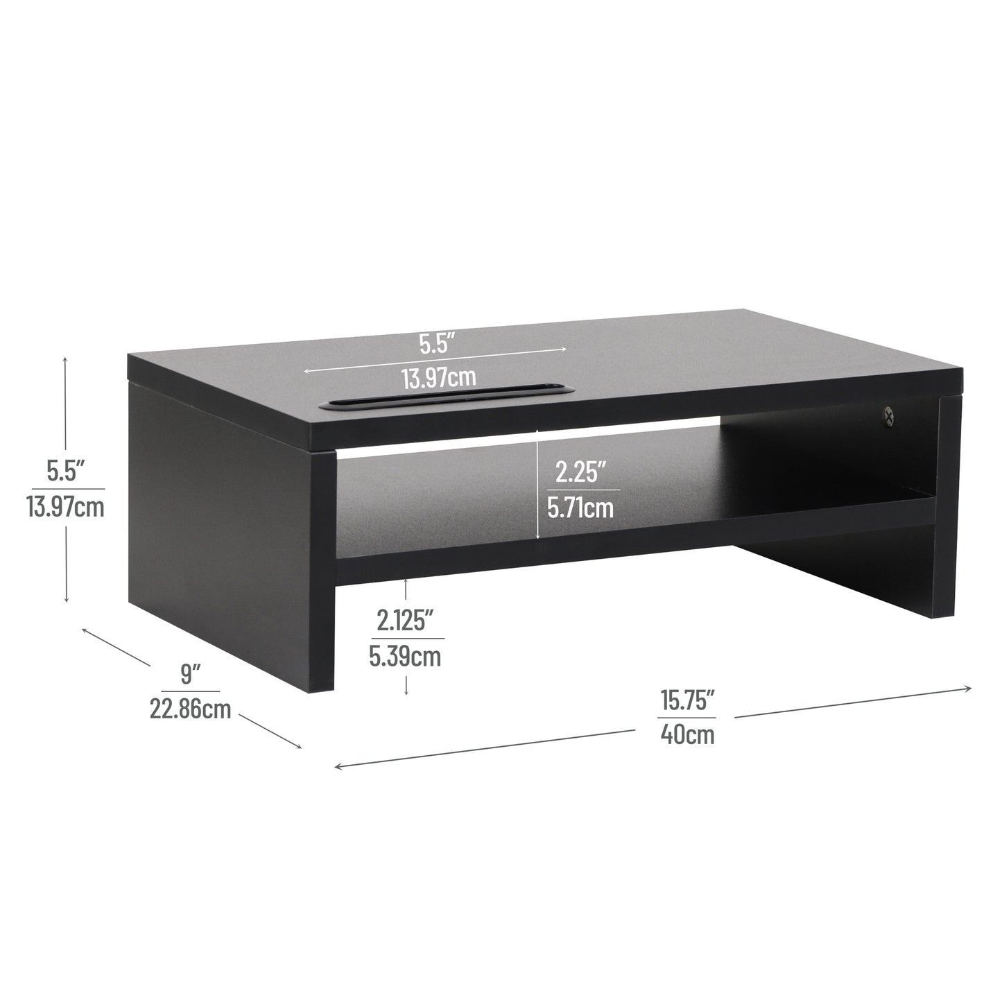 Mind Reader Monitor Stand with Phone Slot and Storage Shelf, Desktop Riser, 88 lb Capacity, MDF Wood, Black