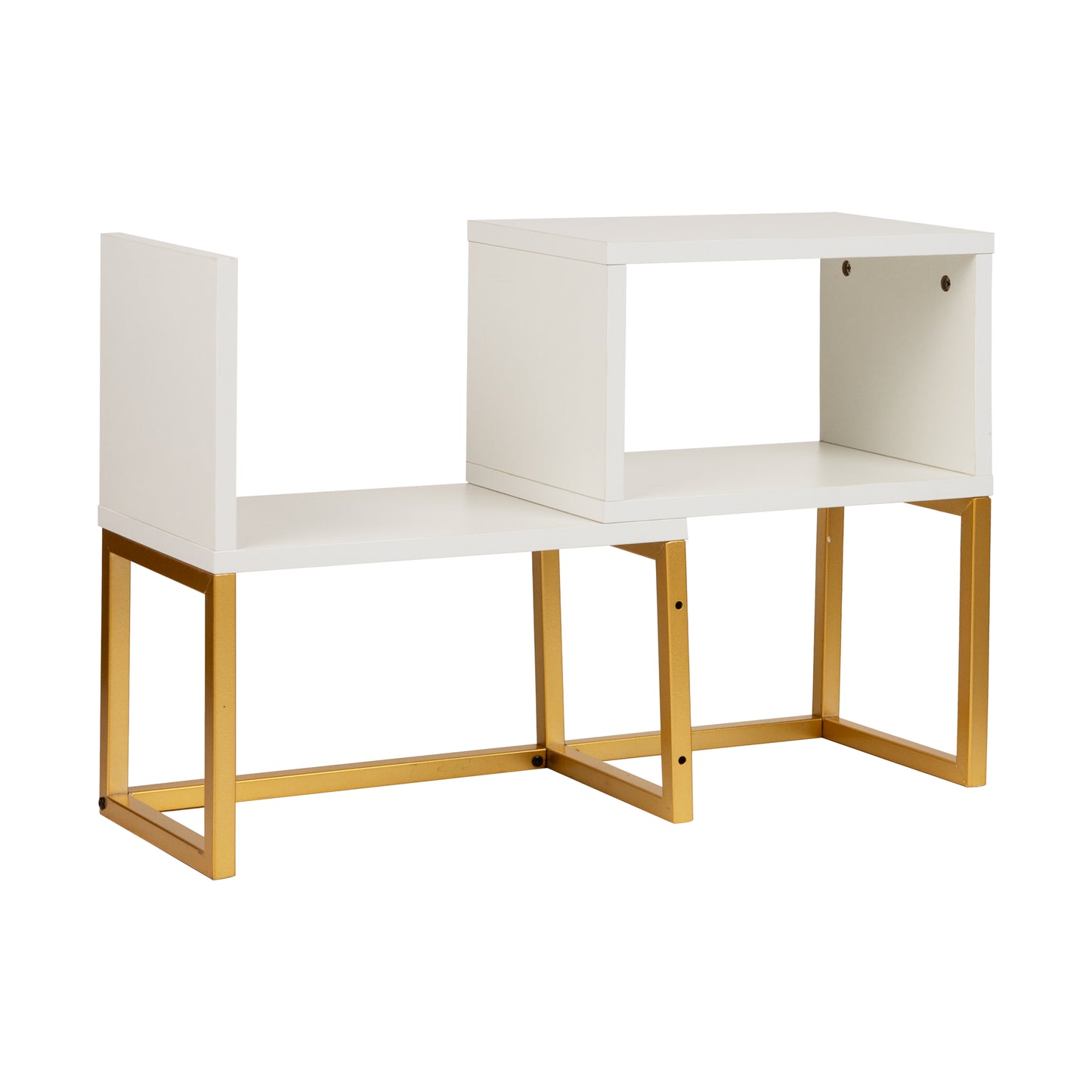 Mind Reader Desktop Bookshelf, 5-Compartment Organizer for Office Desk, Vanity, or Bathroom, Modern Storage Display, Metal. MDF, White