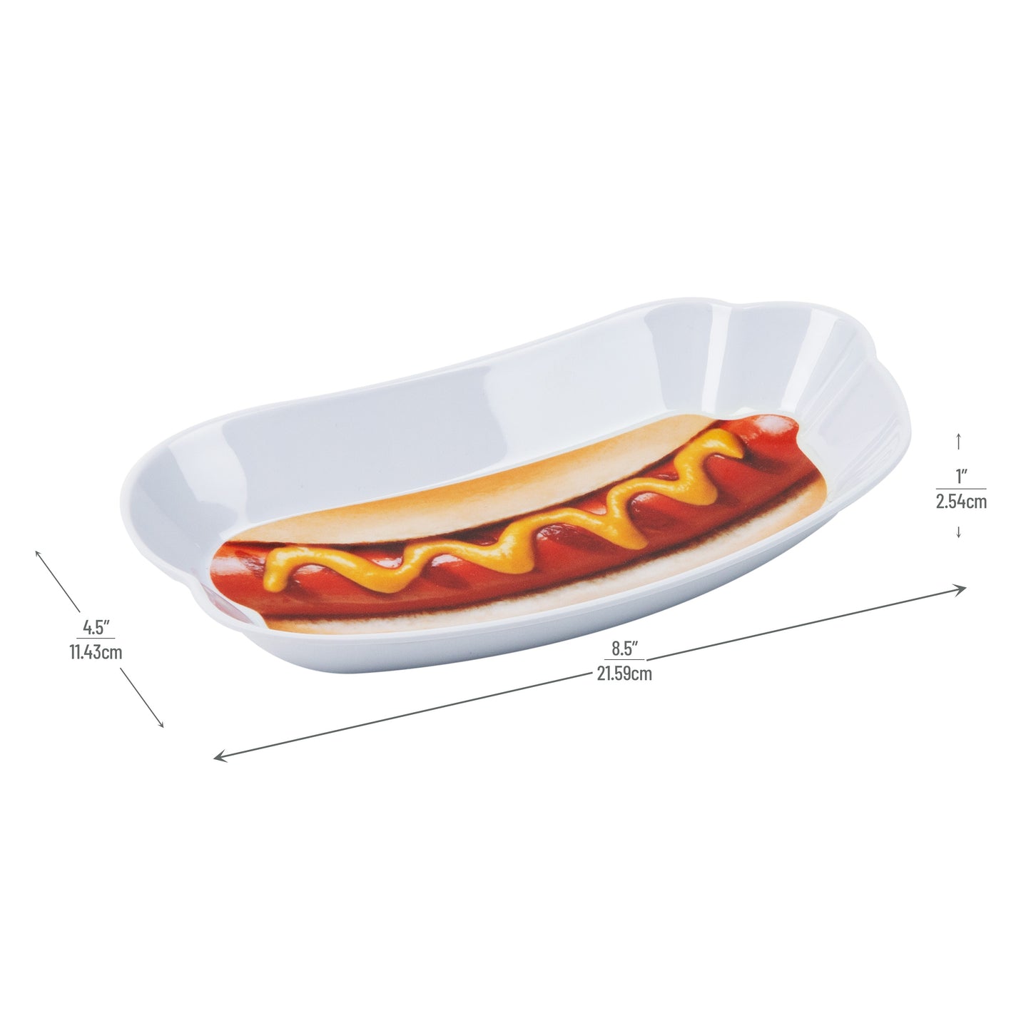 Mind Reader Hot Dog Serving Plate Set, Hosting Essentials, Outdoor Kitchen, Melamine, 8.5"L x 4.5"W x 1"H, 4 pcs, White