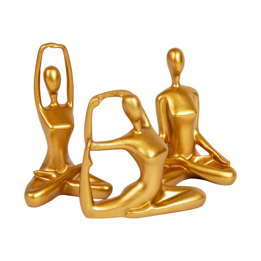 Mind Reader Yoga Figurine Set, Meditation Statues for Home, Office, or Studio Decor, Elegant Mindful Gift, Resin, 2.75"L x 2.25"W x 4.75"H, Set of 3, Gold