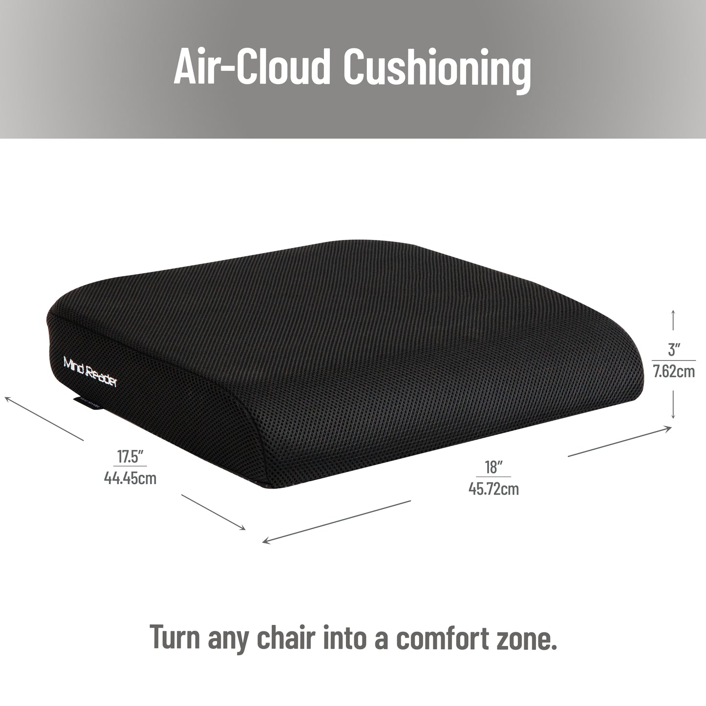Mind Reader Memory Foam Seat Cushion, Ergonomic Pressure Relief for Office, Car, and More, Relieves Hip, Tailbone, Coccyx & Sciatica Pain, 18"L x 17.5"W x 3"H, Black