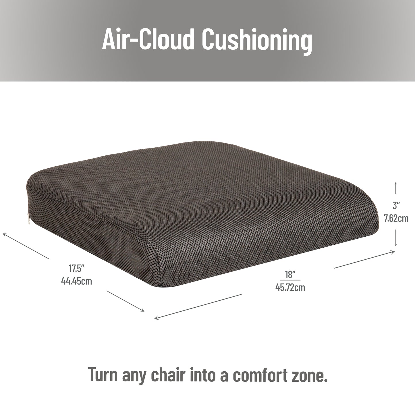 Mind Reader Memory Foam Seat Cushion, Ergonomic Pressure Relief for Office, Car, and More, Relieves Hip, Tailbone, Coccyx & Sciatica Pain, 18"L x 17.5"W x 3"H, Black