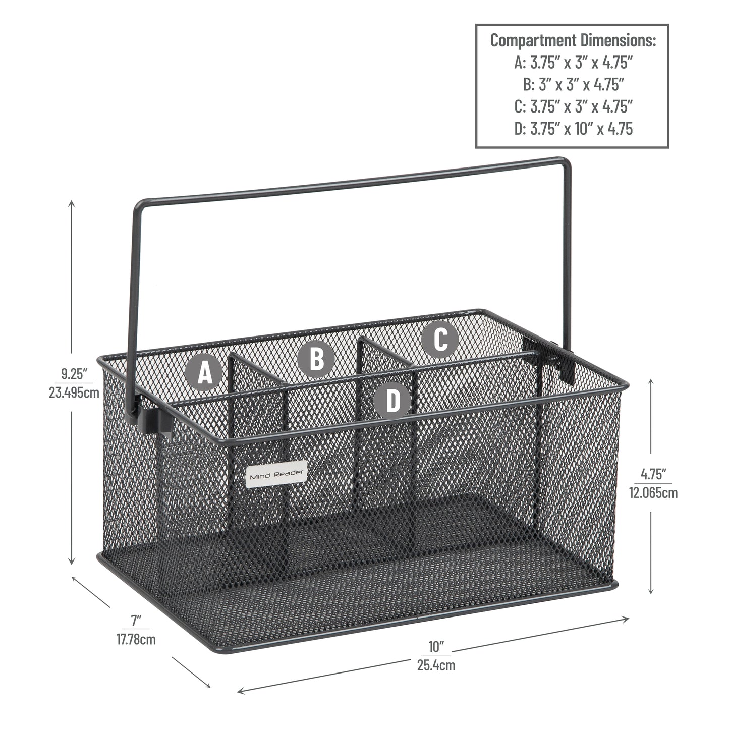 Mind Reader Utensil Holder, Silverware Organizer, Caddy, Cutlery Holder, Kitchen, Metal Mesh, 10"L x 7"W x 4.75"H, Black