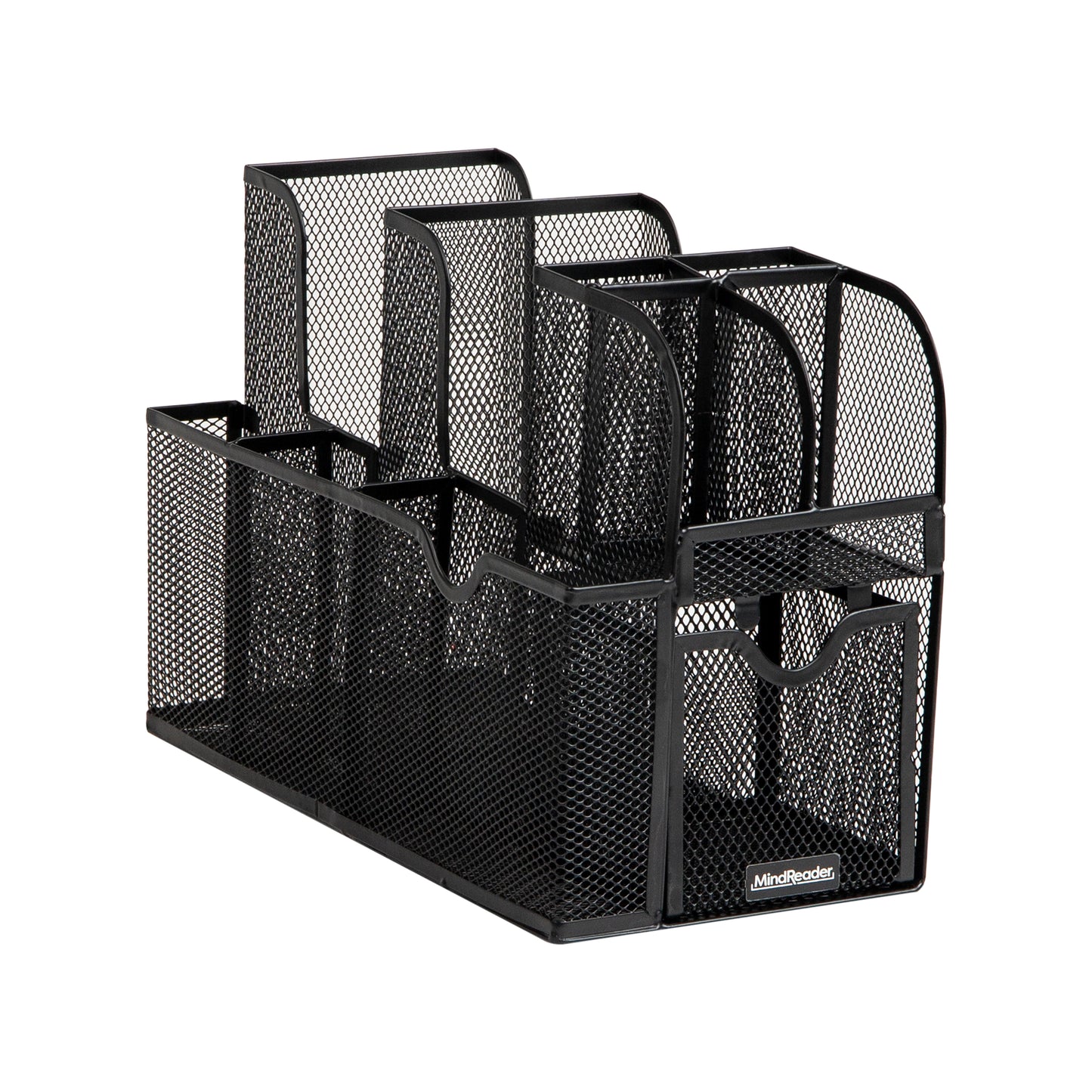 Mind Reader Countertop Organizer, Office Breakroom or Desktop Storage, 10-Compartment Caddy, Metal Mesh, Black