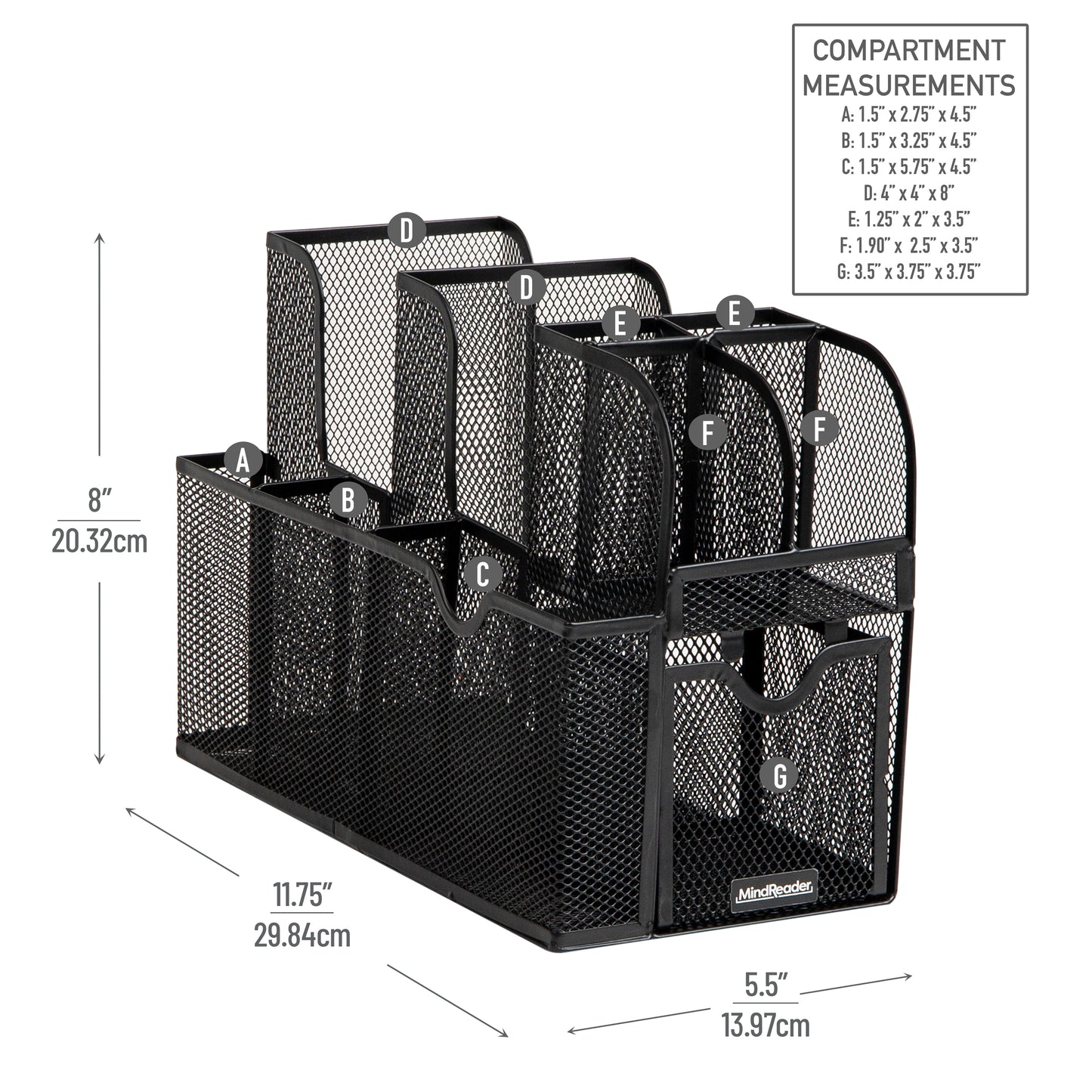 Mind Reader Countertop Organizer, Office Breakroom or Desktop Storage, 10-Compartment Caddy, Metal Mesh, Black