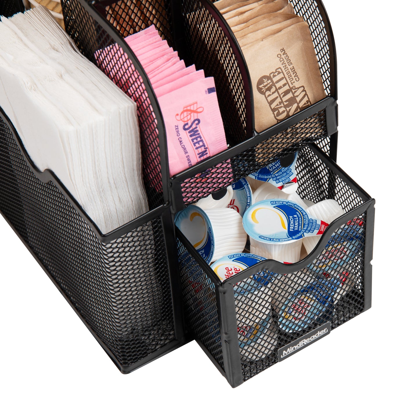 Mind Reader Countertop Organizer, Office Breakroom or Desktop Storage, 10-Compartment Caddy, Metal Mesh, Black
