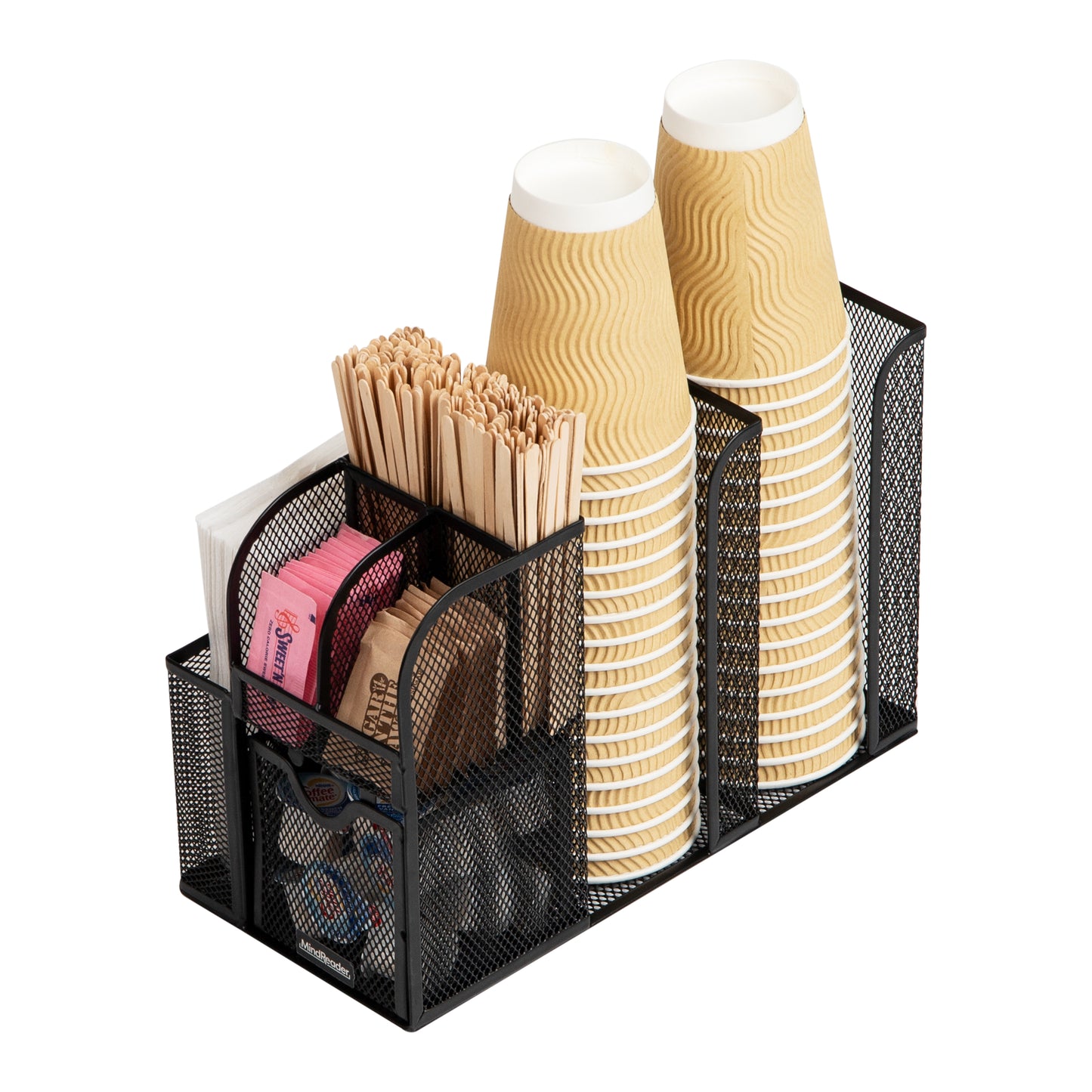 Mind Reader Countertop Organizer, Office Breakroom or Desktop Storage, 10-Compartment Caddy, Metal Mesh, Black
