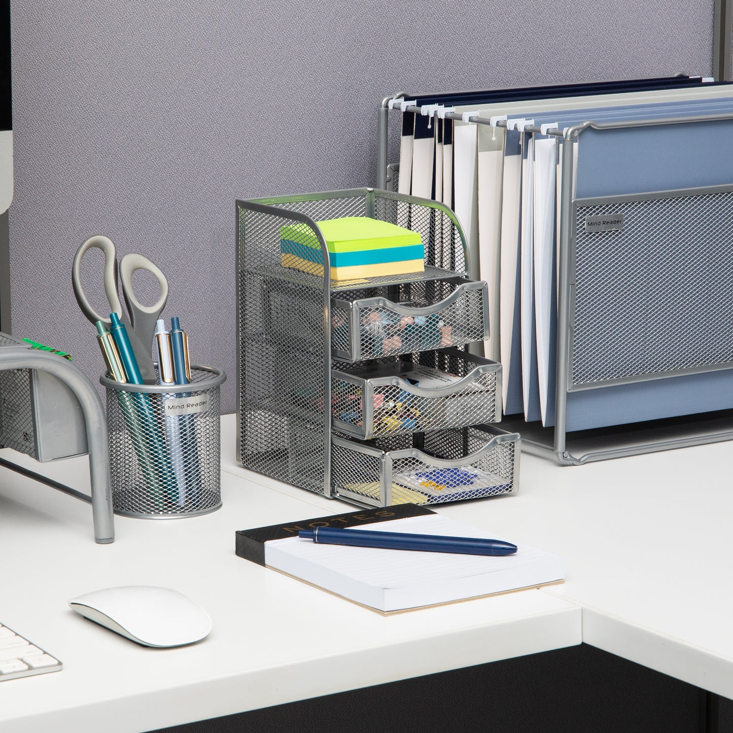 Mind Reader Desktop Accessory Storage, Paper Binder Clip Basket, Workspace, Office, Metal Mesh, 4.75"L x 5"W x 8"H