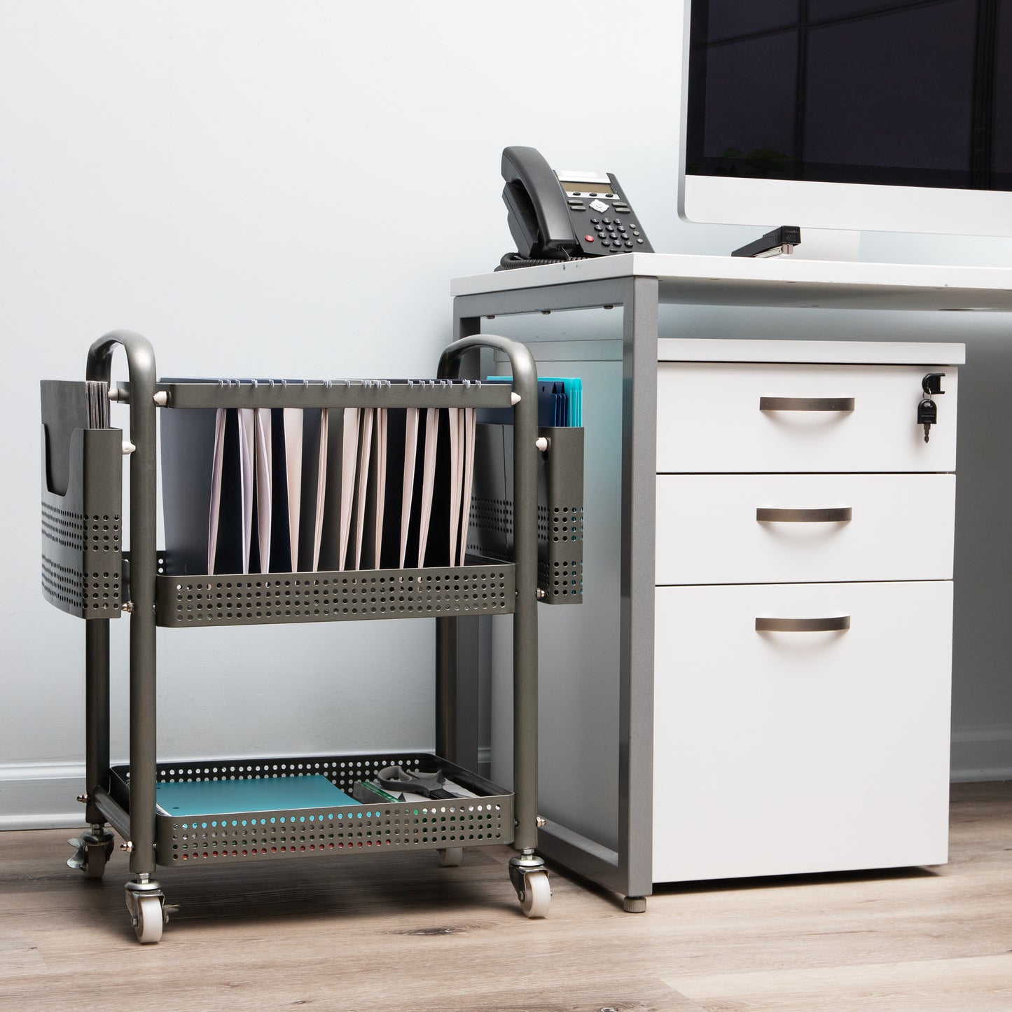 Mind Reader Elevate Collection, Mobile File Cart, Heavy Duty, Office Storage, Multi-Purpose, 360° Omnidirectional Casters, Metal, Silver