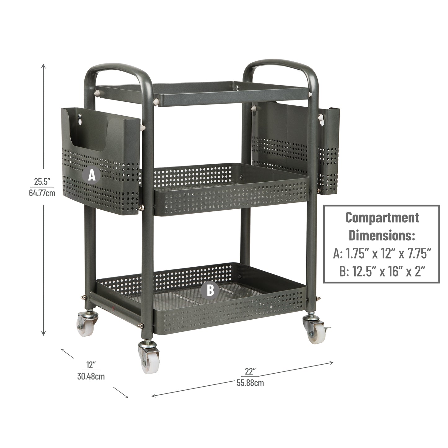 Mind Reader Elevate Collection, Mobile File Cart, Heavy Duty, Office Storage, Multi-Purpose, 360° Omnidirectional Casters, Metal, Silver