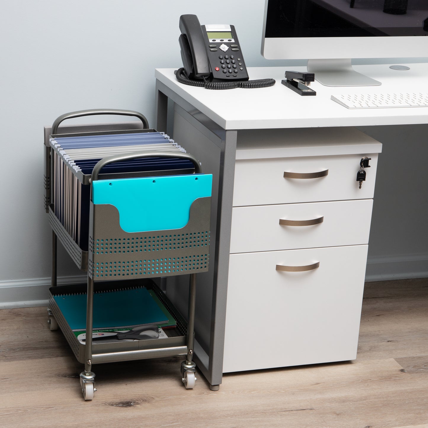 Mind Reader Elevate Collection, Mobile File Cart, Heavy Duty, Office Storage, Multi-Purpose, 360° Omnidirectional Casters, Metal, Silver