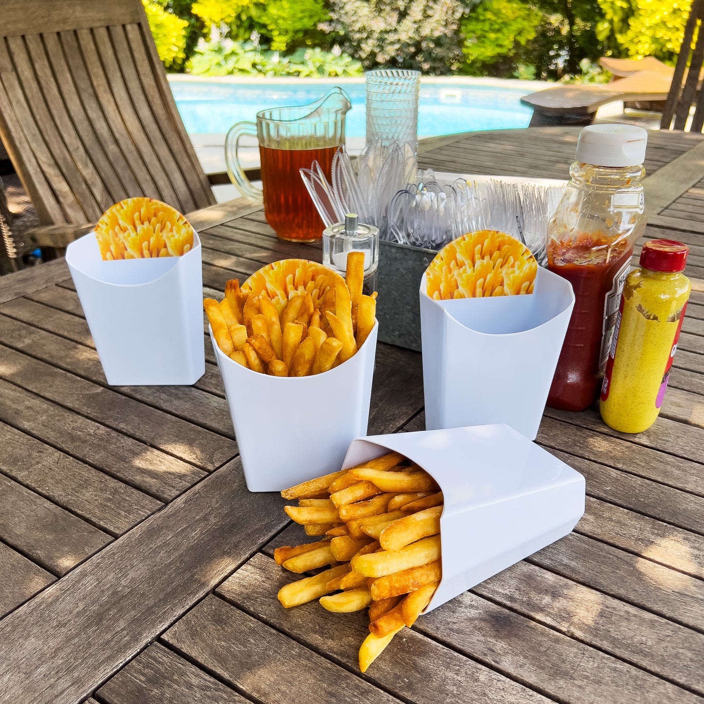 Mind Reader French Fry Serving Set, Hosting Essentials, Outdoor Kitchen, Melamine, 4.75"L x 3.25"W x 6.75"H, 4 pcs, White