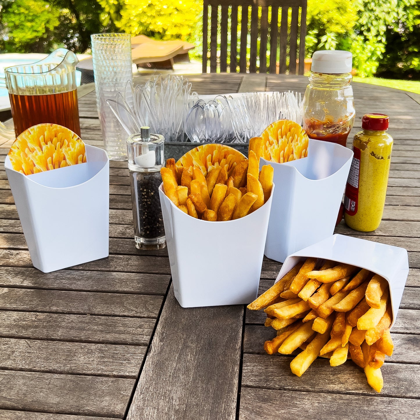 Mind Reader French Fry Serving Set, Hosting Essentials, Outdoor Kitchen, Melamine, 4.75"L x 3.25"W x 6.75"H, 4 pcs, White