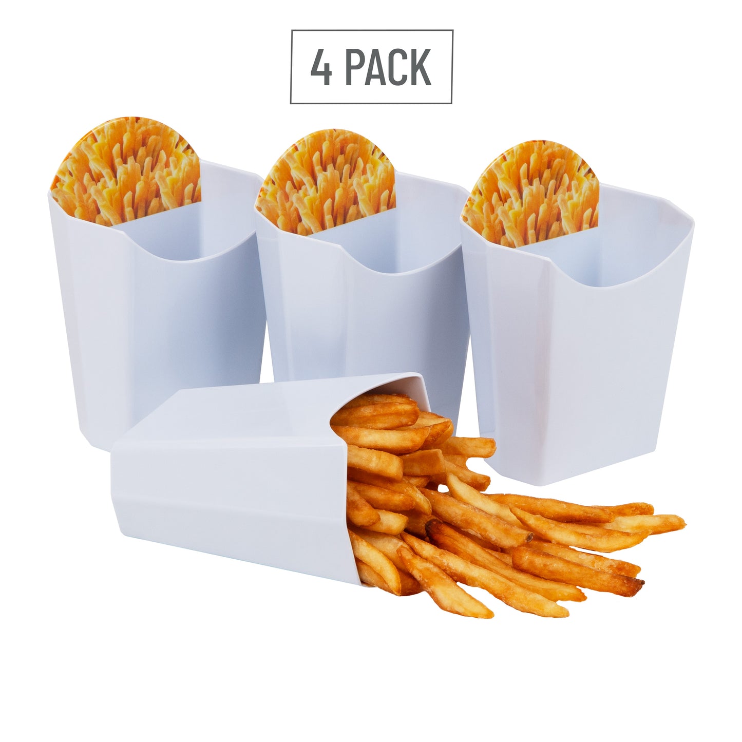 Mind Reader Bon Appetit Collection, French Fry Serving Containers for Parties and BBQs, 4 Piece Set, Melamine, 4.75"L x 3.25"W x 6.75"H, White