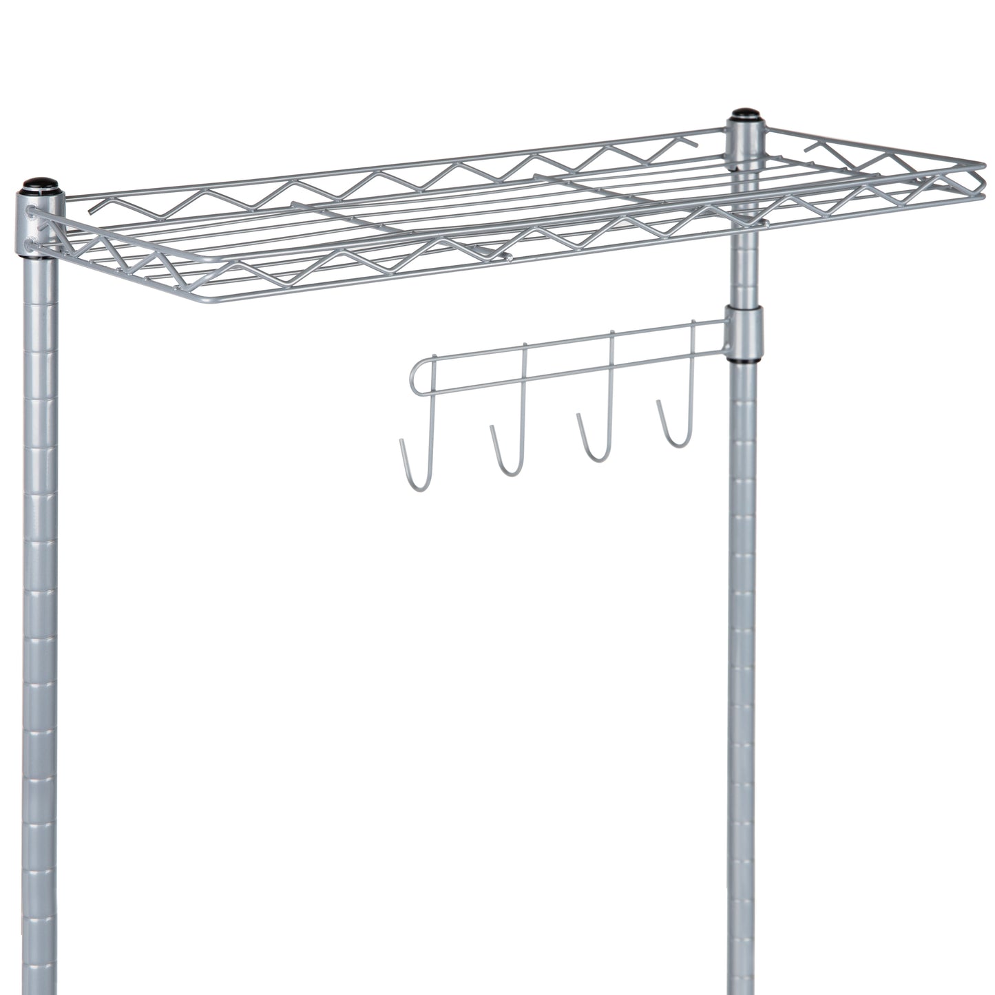 Mind Reader Alloy Collection, 3-Tier Industrial Microwave Stand with Utility Shelf and Drying Hooks, Metal, 21.25"L x 13.5"W x 50"H, Silver