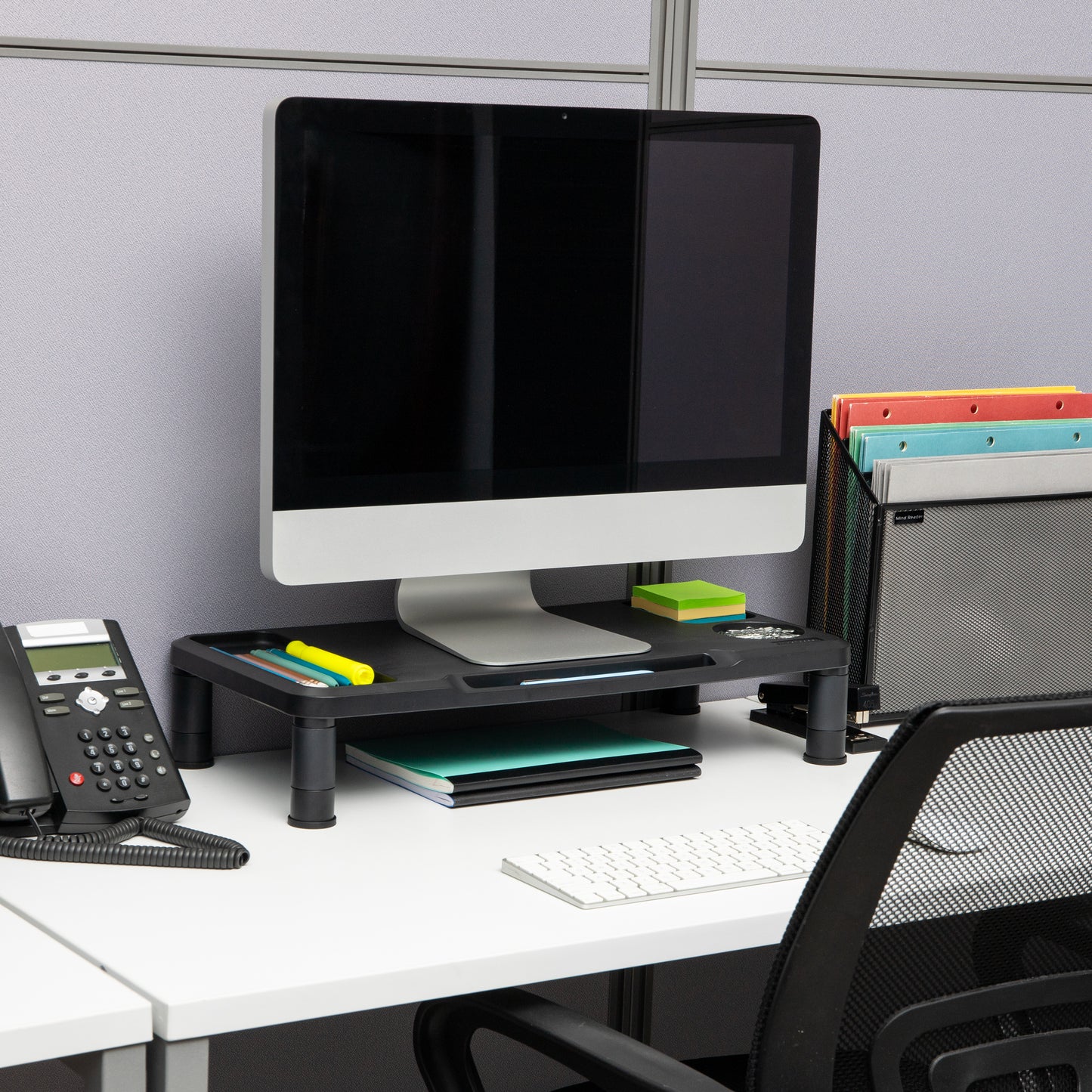 Mind Reader Monitor Stand, Laptop Riser, Desktop Organizer, Office, Plastic, 21.75"L x 10.25"W x 4.5"H, Black