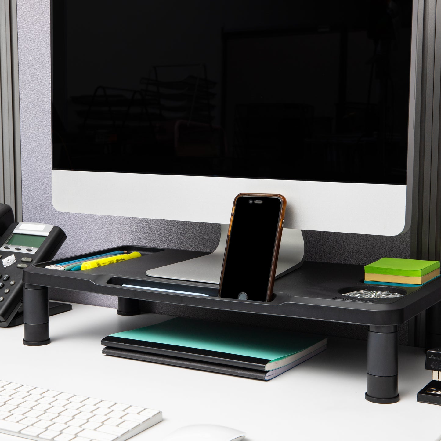 Mind Reader Monitor Stand, Laptop Riser, Desktop Organizer, Office, Plastic, 21.75"L x 10.25"W x 4.5"H, Black