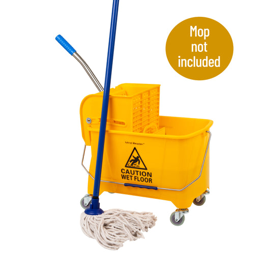 Mind Reader Mop Bucket with Wringer, 22 Qt (5.5 Gallon), Floor Cleaning, Handle, Wheels, 16.25"L x 10.75"W x 24.5"H, Yellow