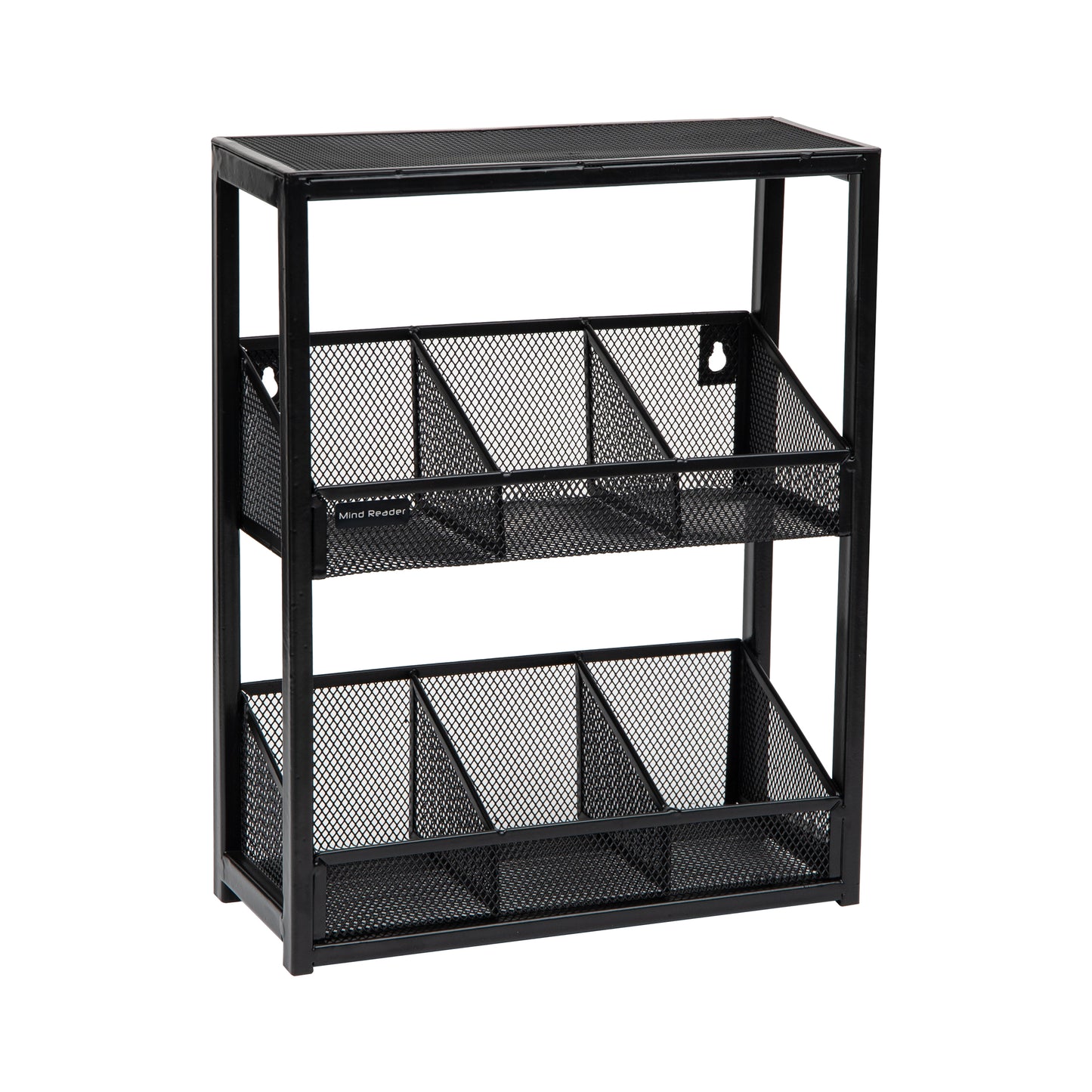 Mind Reader Network Collection, 2 Tier Tea Box Organizer, Breakroom, Countertop Organizer, Wood and Wire Mesh, Black