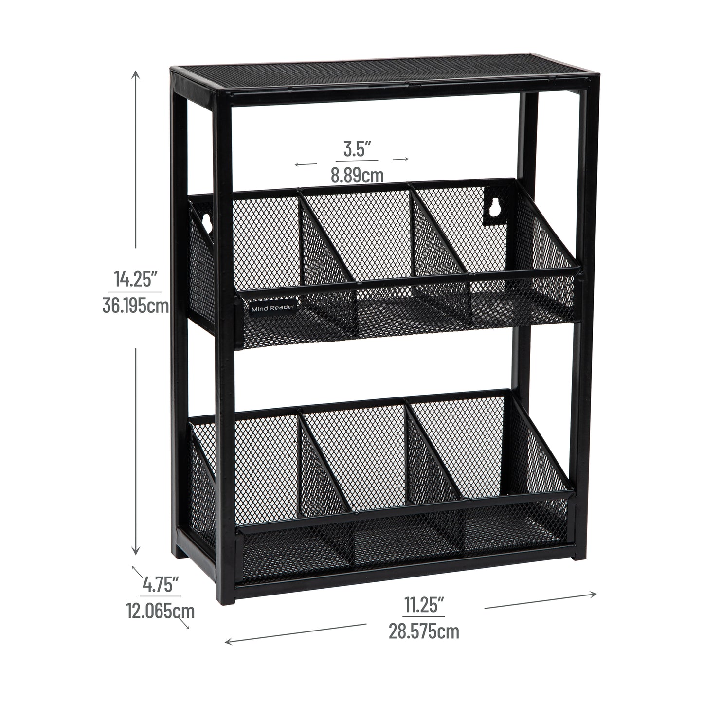 Mind Reader Network Collection, 2 Tier Tea Box Organizer, Breakroom, Countertop Organizer, Wood and Wire Mesh, Black