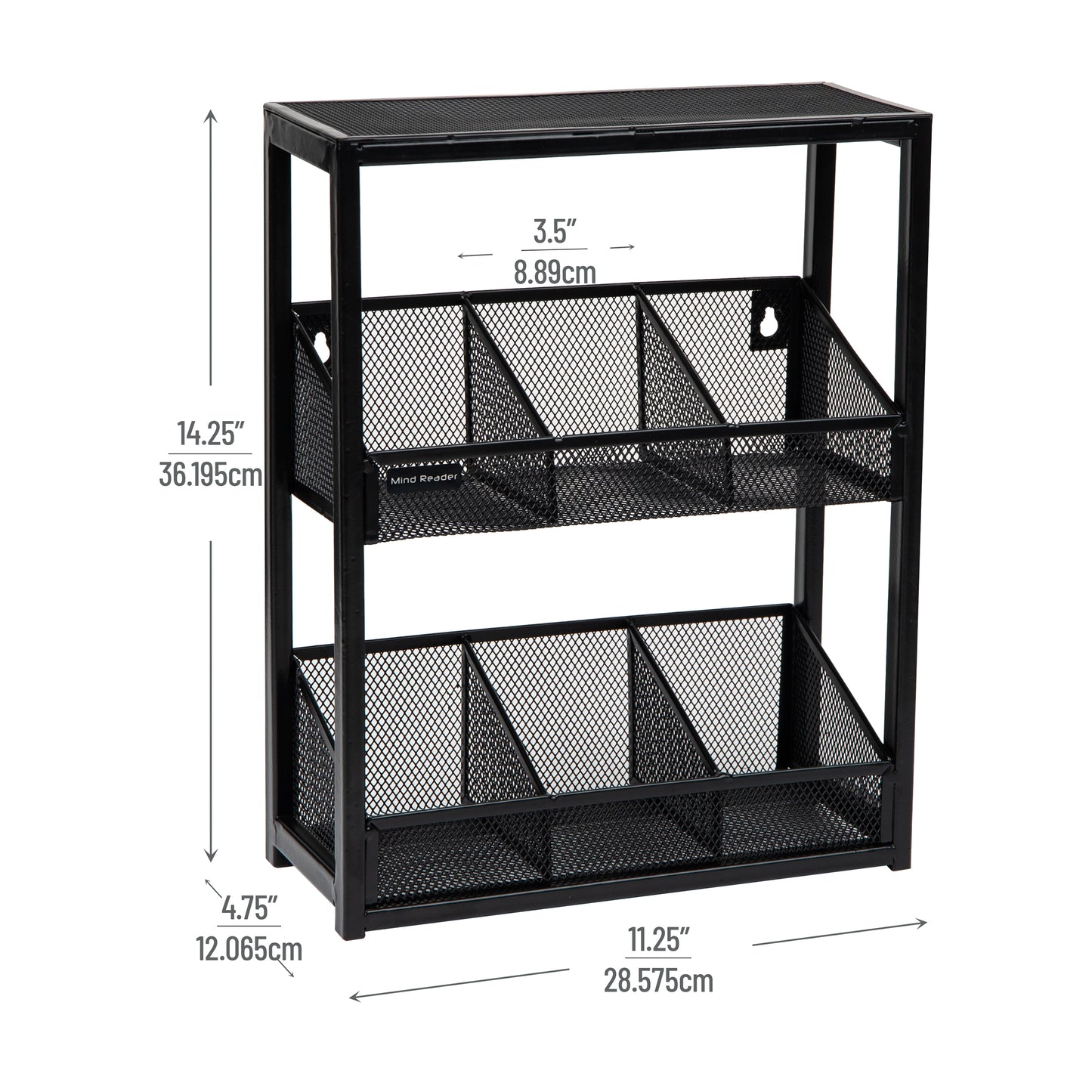 Mind Reader Tea Box Organizer, Tea Station Organizer, Countertop, Kitchen, Metal Mesh, 11.25"L x 4.75"W x 14.25"H, Black