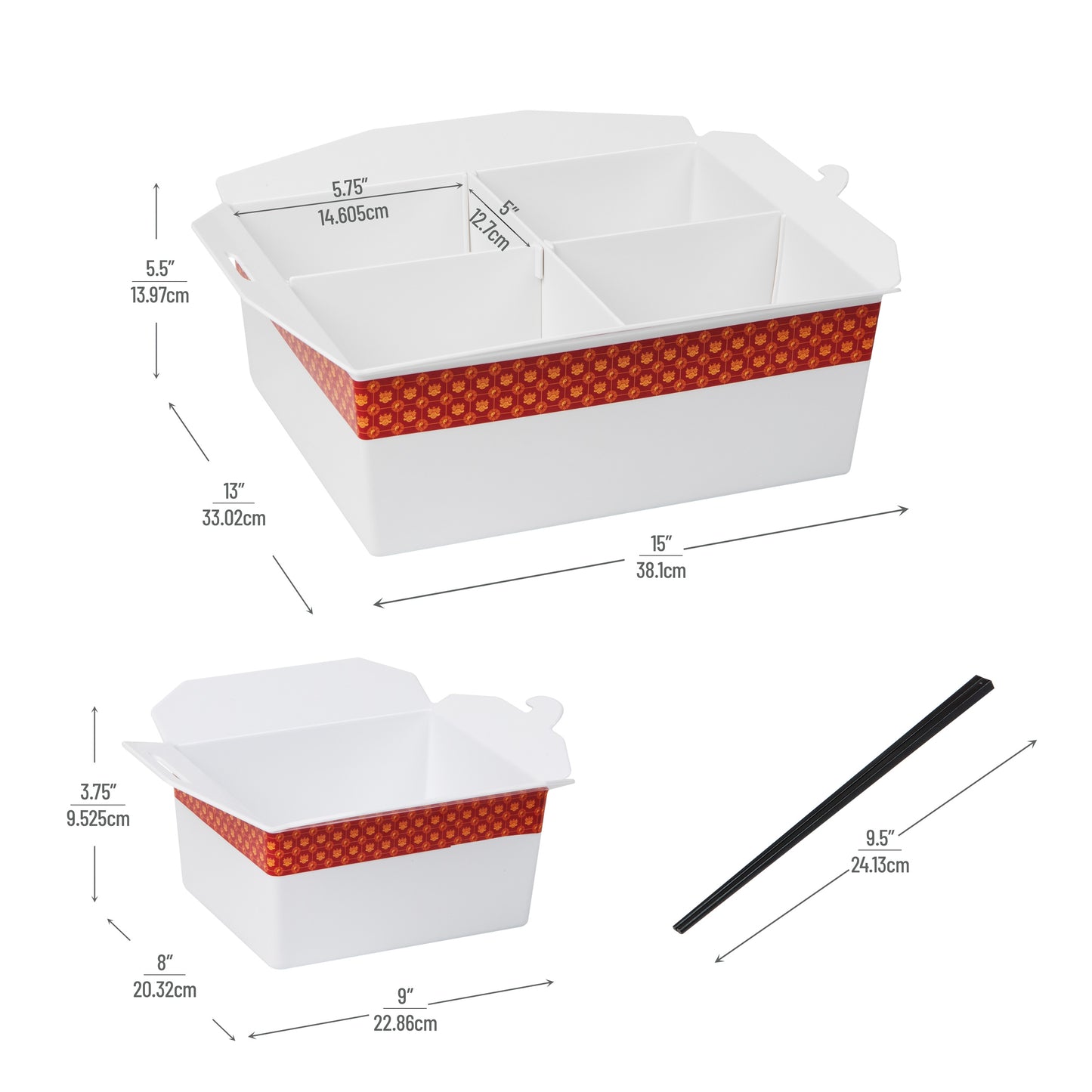 Mind Reader Bon Appetit Collection, Chinese Take Out Serving Set, 5 Piece Set includes Divided Serving Tray and Four Individual Bowls, Melamine, White