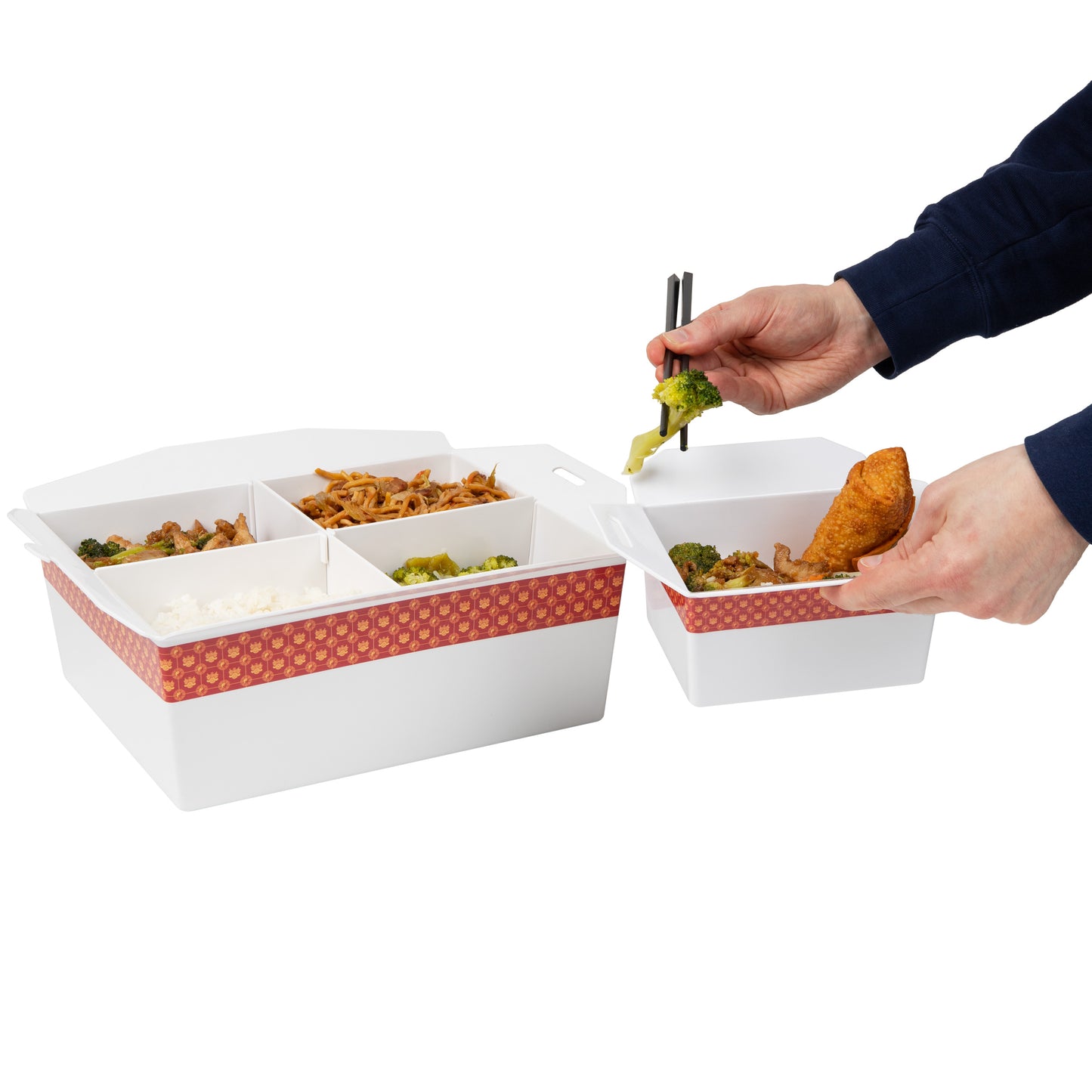 Mind Reader Bon Appetit Collection, Chinese Take Out Serving Set, 5 Piece Set includes Divided Serving Tray and Four Individual Bowls, Melamine, White