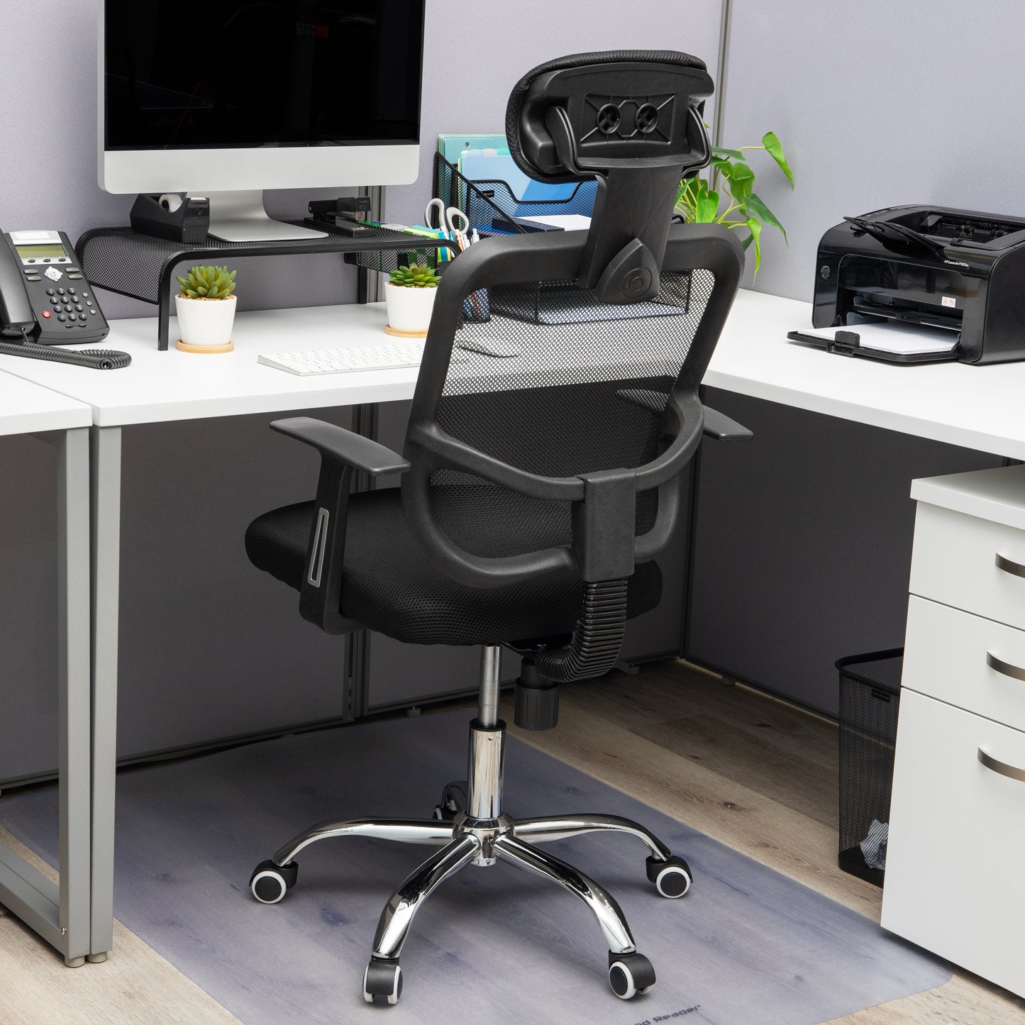 Mind Reader Swivel Office Chair with Headrest, Height Adjustable, Desk Chair, Office, 24"L x 24"W x 42.5-47"H, Black