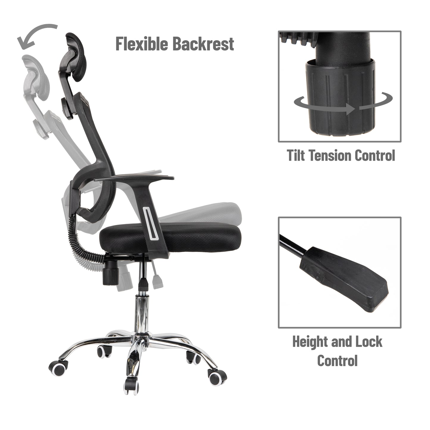 Mind Reader Swivel Office Chair with Headrest, Height Adjustable, Desk Chair, Office, 24"L x 24"W x 42.5-47"H, Black