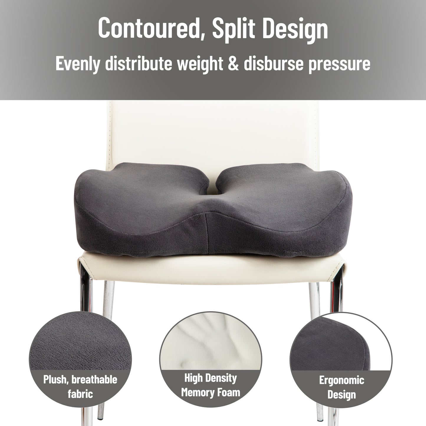 Mind Reader Memory Foam Seat Cushion, Ergonomic Pressure Relief for Office, Car, and More, Relieves Hip, Tailbone, Coccyx & Sciatica Pain, 18"L x 16.75"W x 4"H