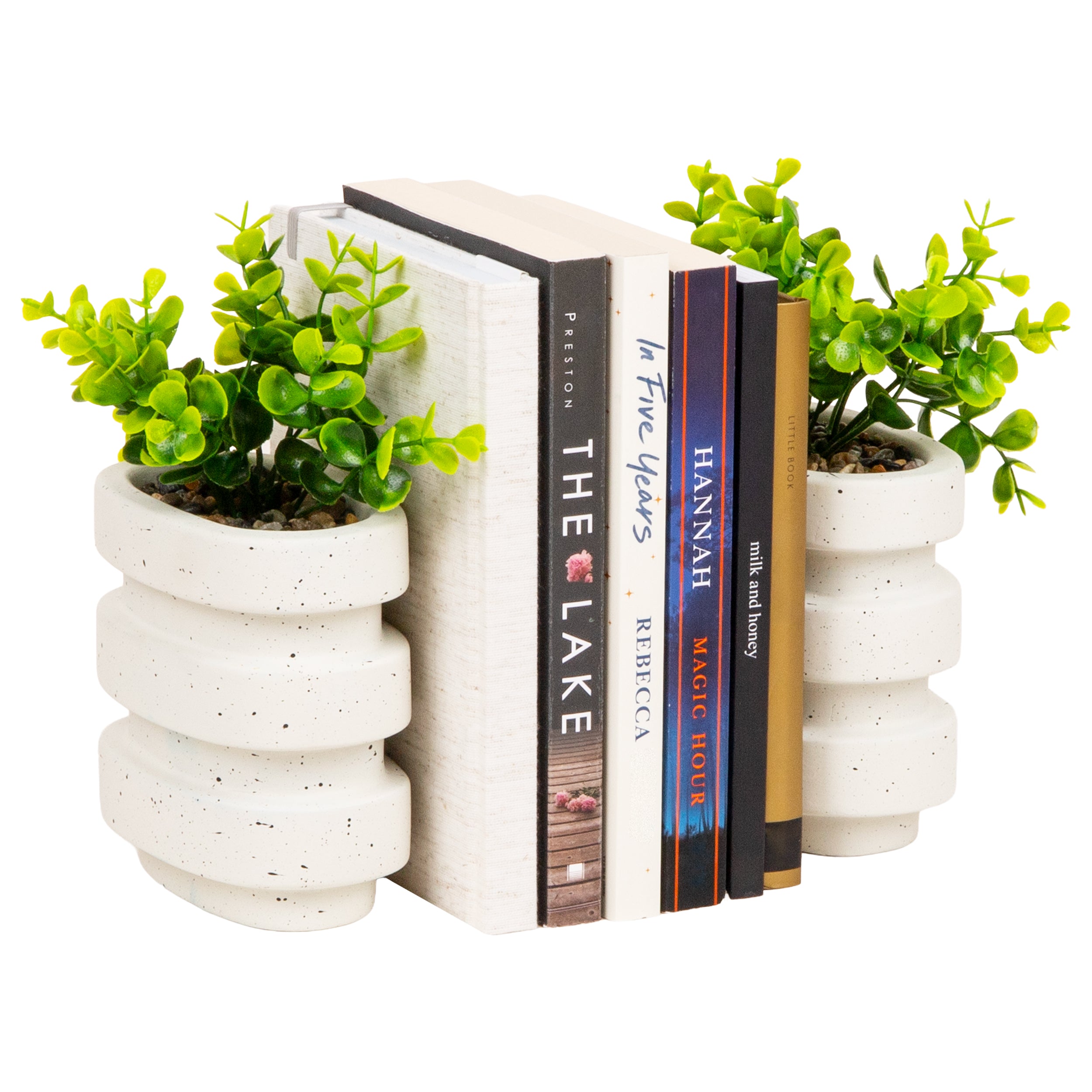 succulent bookends Mind Reader Ribbed Cement Planter Bookends Set of 2, White