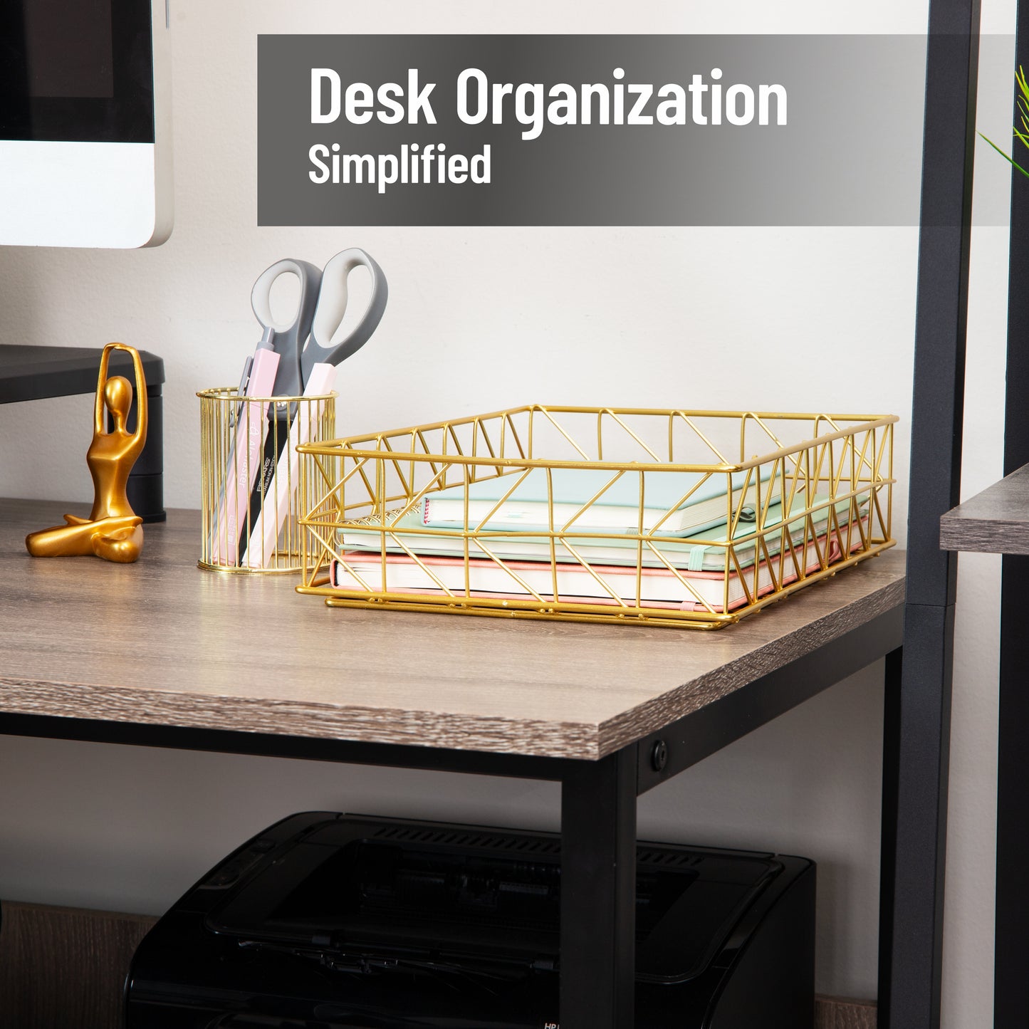 Mind Reader Document Organizer, Desktop Organizer, File Storage, Modern, Office, Metal, 9.5"L x 12.75"W x 3.25"H, Gold