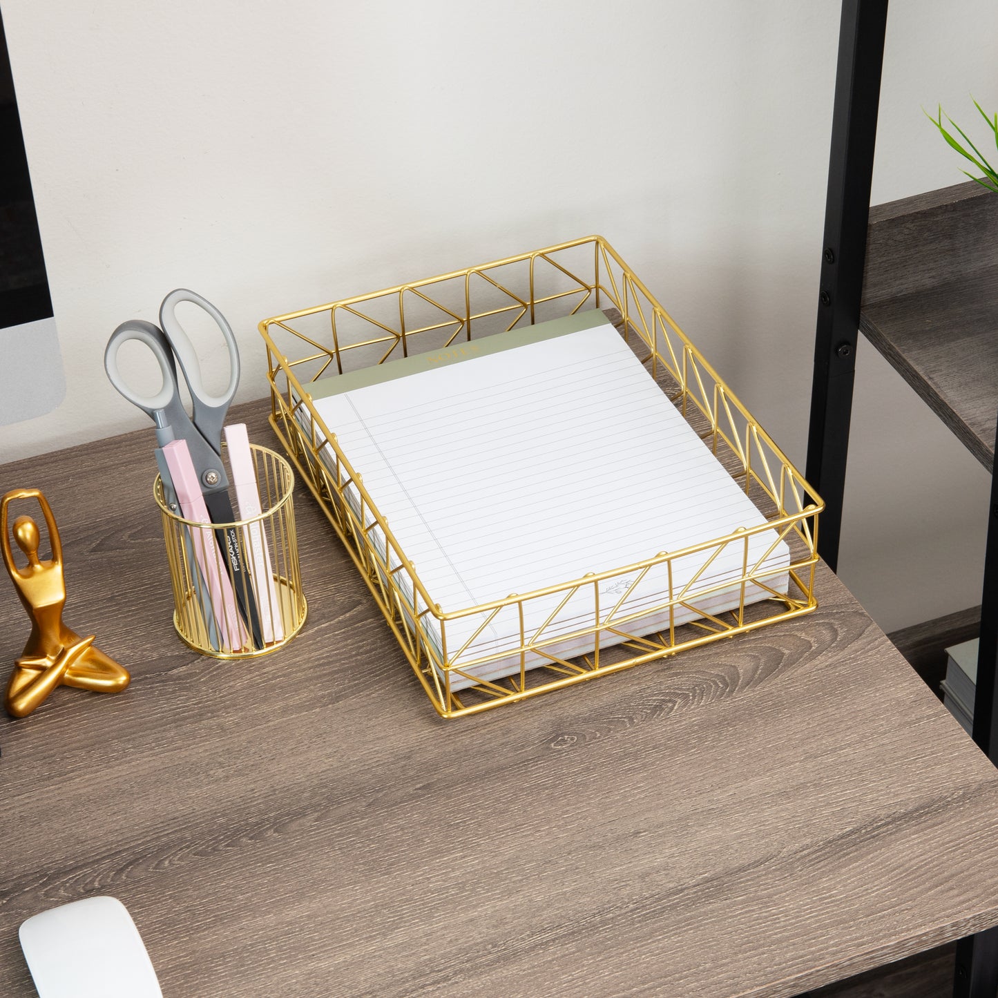 Mind Reader Document Organizer, Desktop Organizer, File Storage, Modern, Office, Metal, 9.5"L x 12.75"W x 3.25"H, Gold