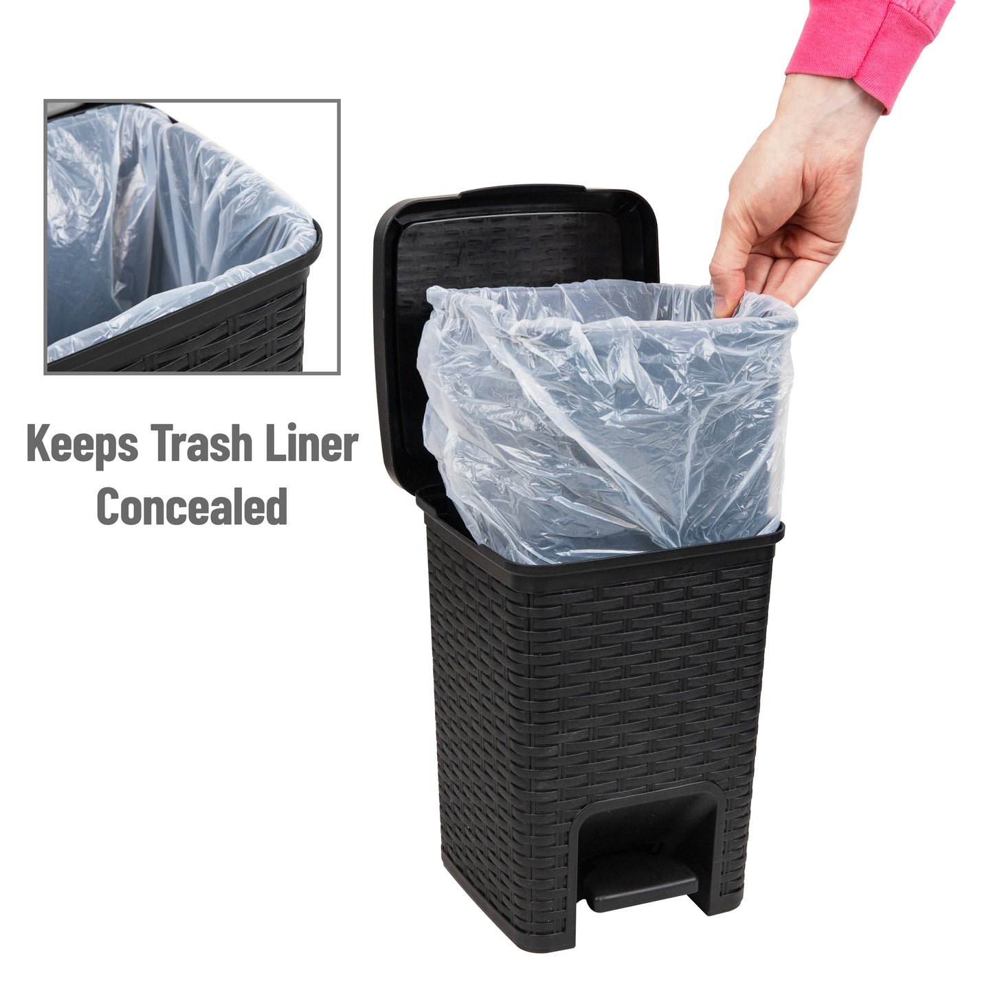 Mind Reader Basket Collection, Square Wastepaper Pedal Basket and Toilet Brush Set, Wicker Style, Bathroom, 2 Piece Set